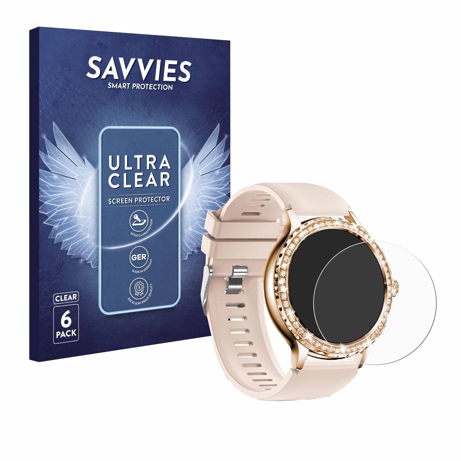 6x Savvies Displayschutz-Folie für Bekomiya Smartwatch