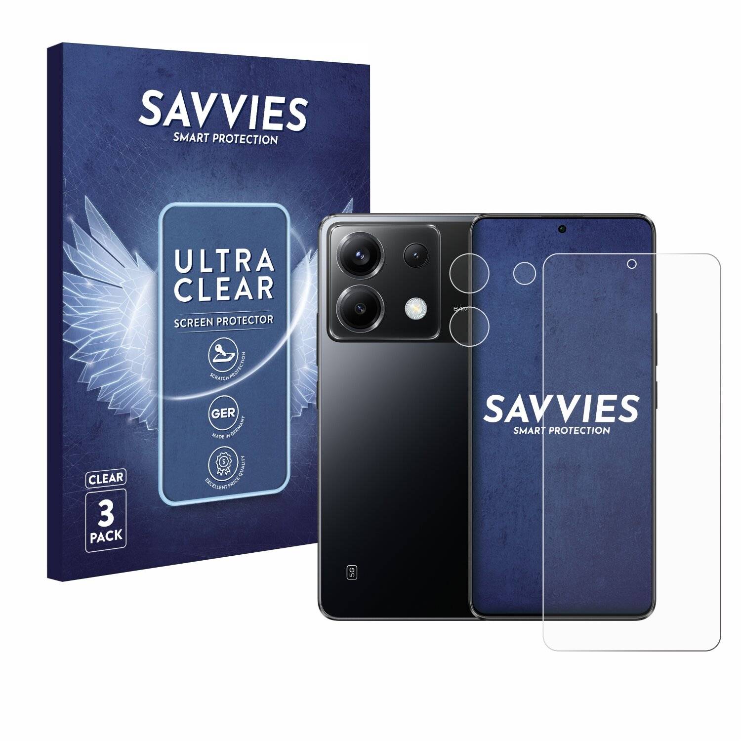 6x Savvies Displayschutz-Folie für Xiaomi Poco X6