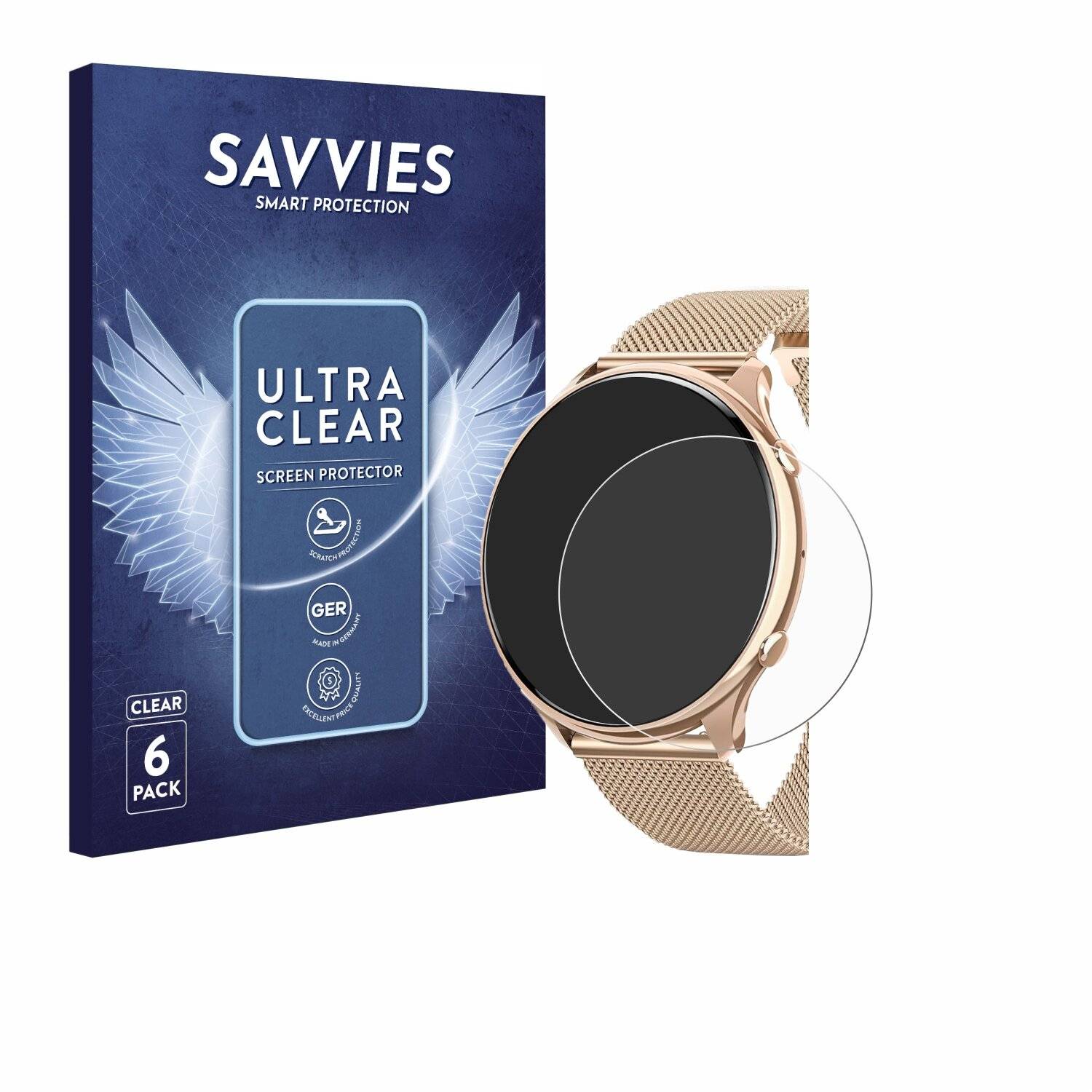 6x Savvies Displayschutz-Folie für Fitonme Smartwatch