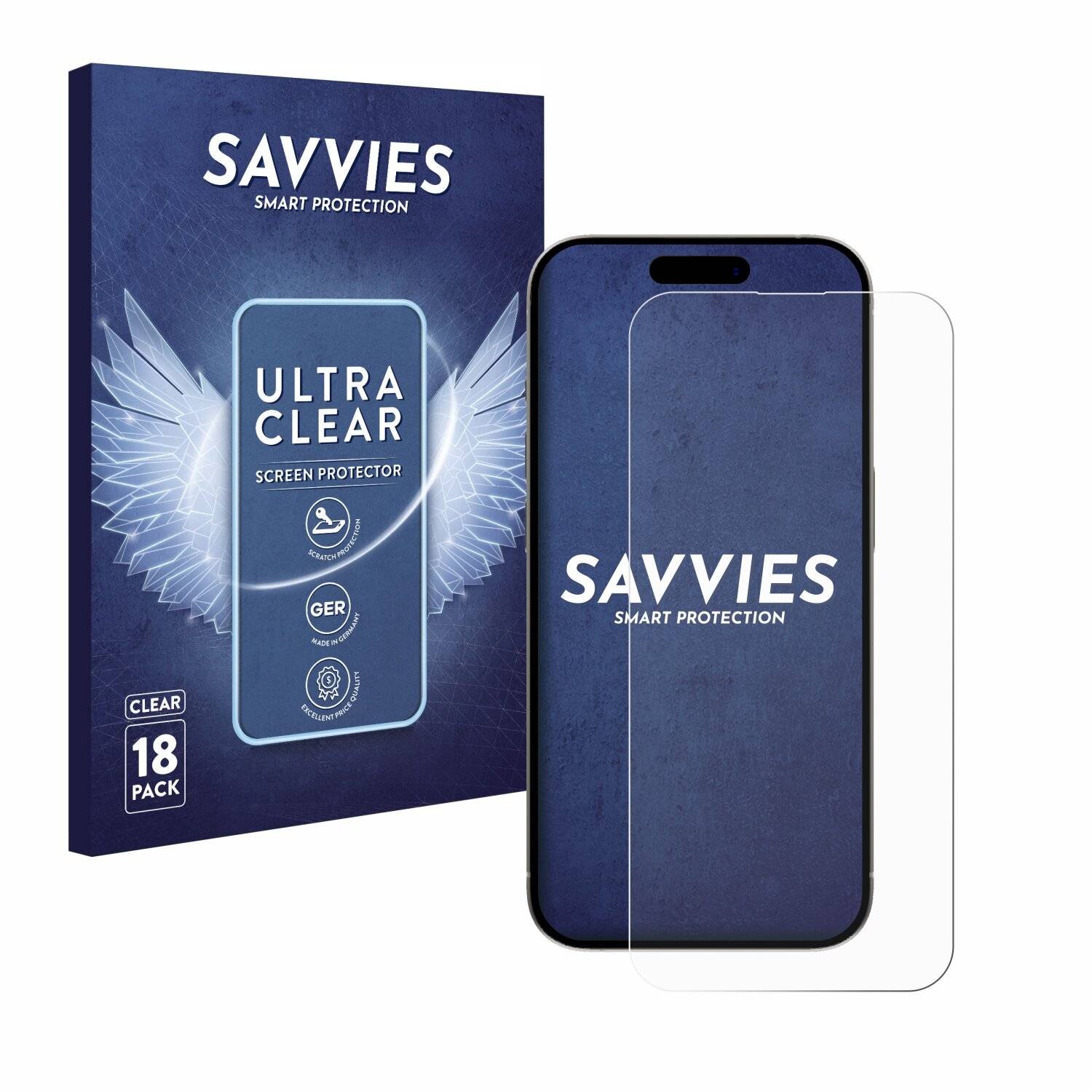 18x Savvies Displayschutz-Folie für Apple iPhone 15 Pro