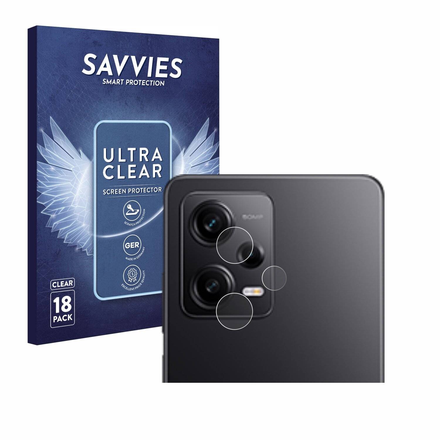 18x Savvies Displayschutz-Folie für Xiaomi Redmi Note 12 Pro 5G (NUR