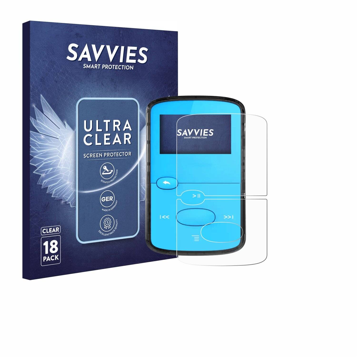 18x Savvies Displayschutz-Folie für SanDisk Clip