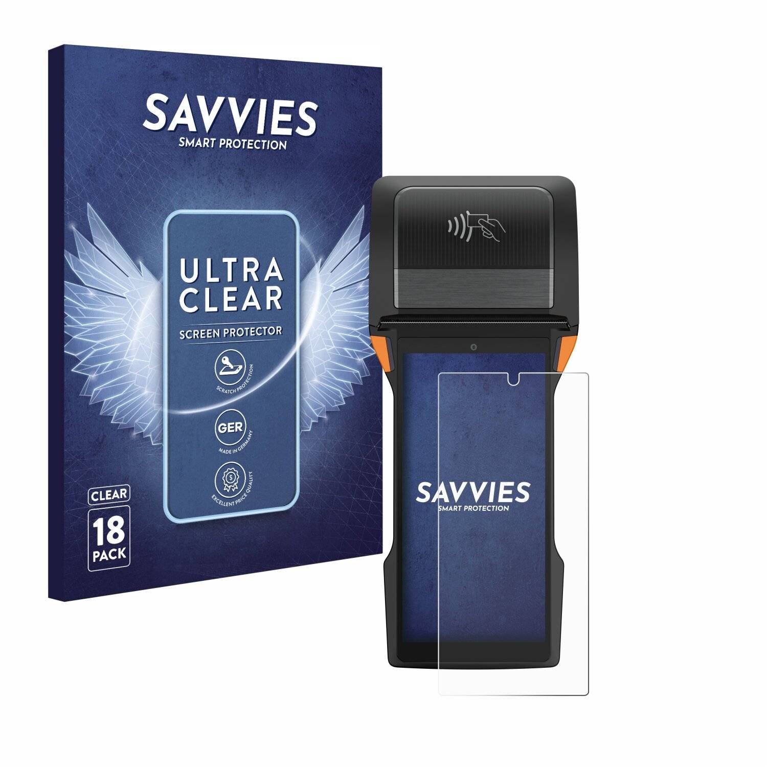 18x Savvies Displayschutz-Folie für Sunmi V2s
