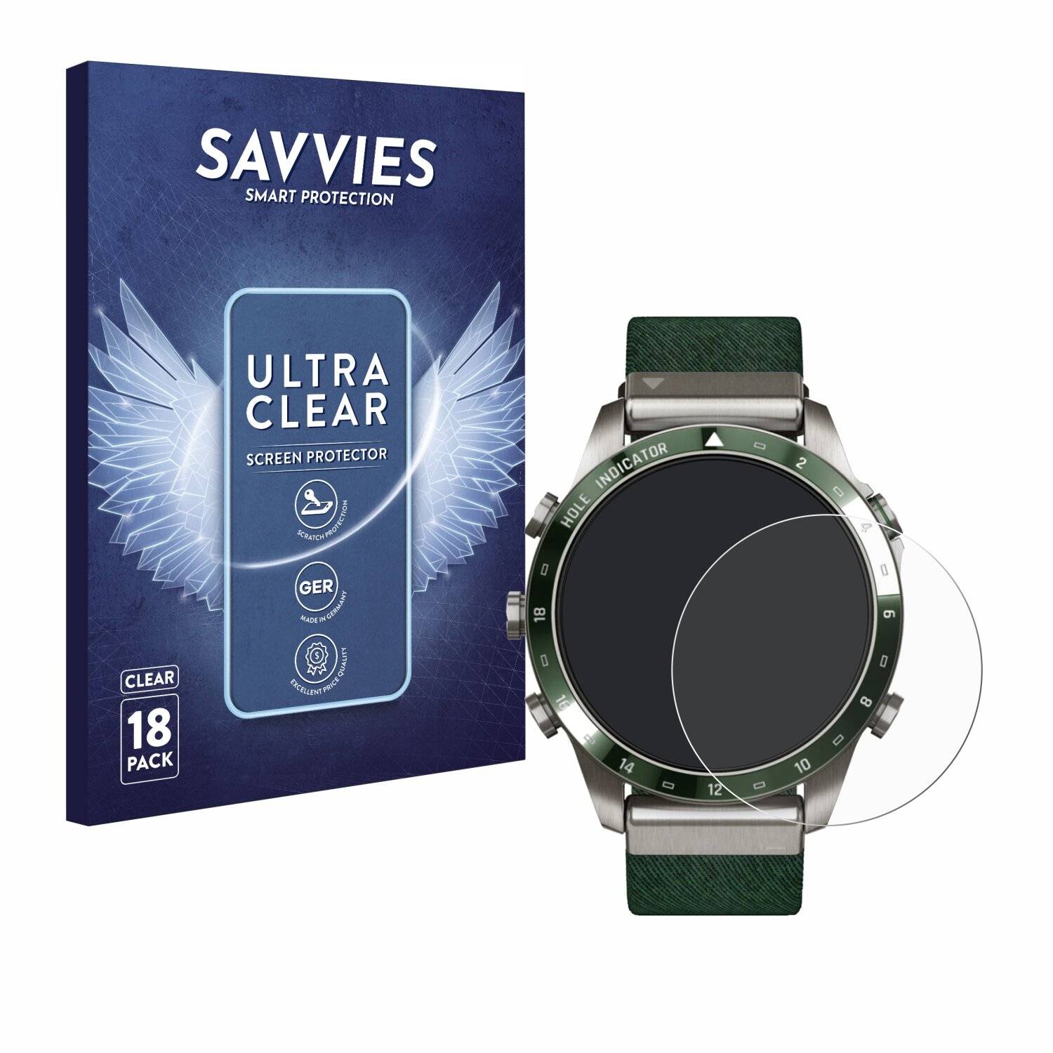 18x Savvies Displayschutz-Folie für Garmin Marq Golfer Gen