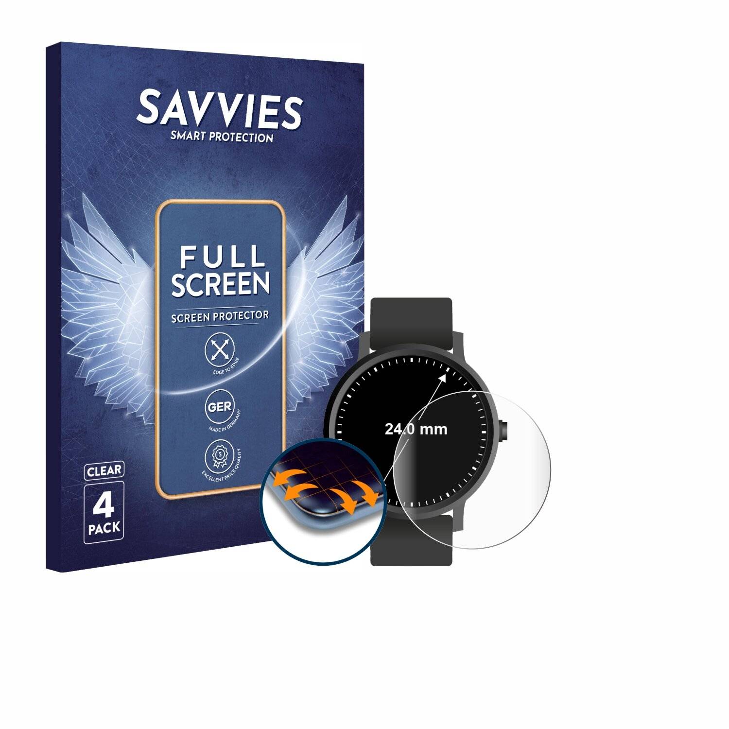 4x Savvies Full-Screen Folie für Armbanduhren (Kreisrund, ø: 24