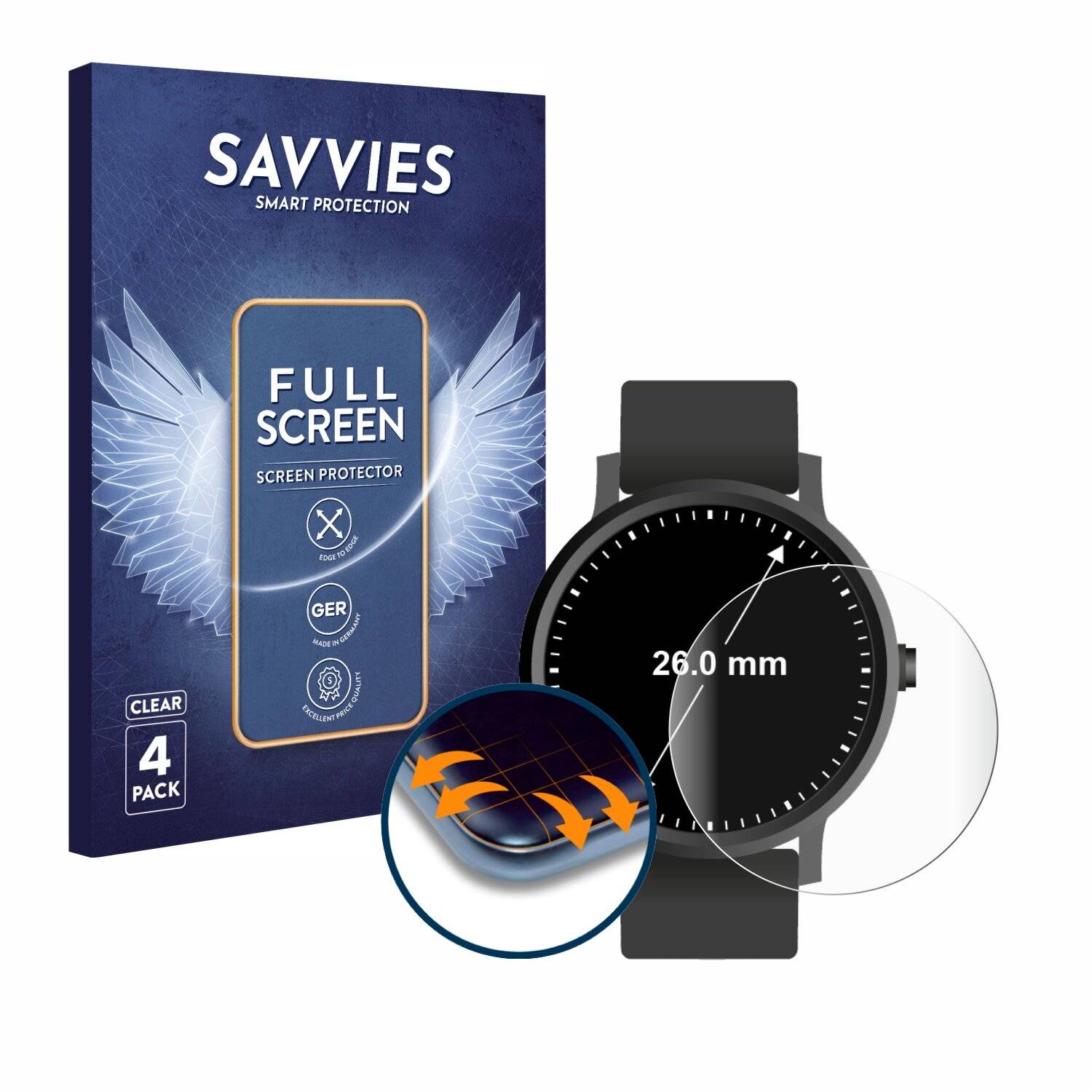 4x Savvies Full-Screen Folie für Armbanduhren (Kreisrund, ø: 26