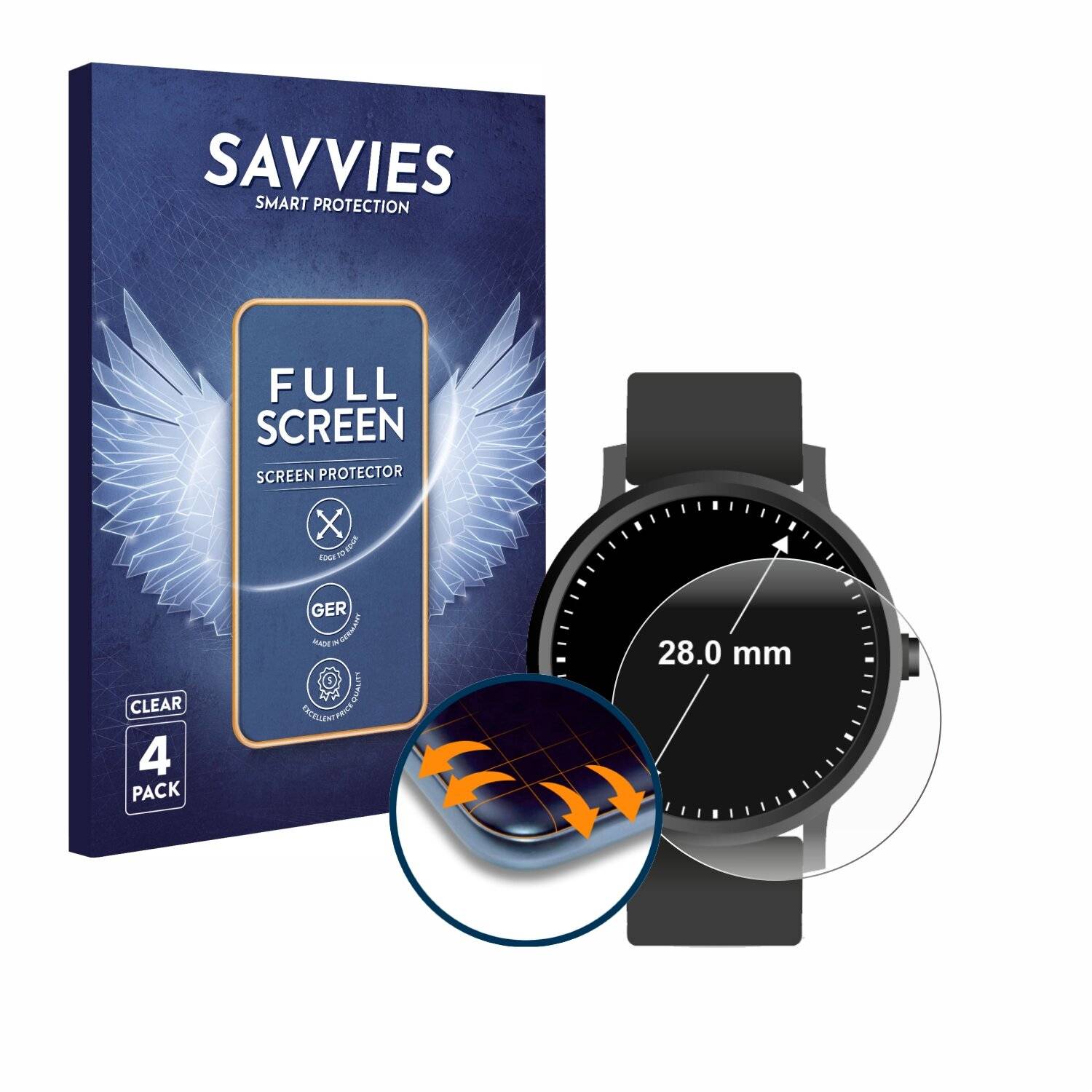 4x Savvies Full-Screen Folie für Armbanduhren (Kreisrund, ø: 28