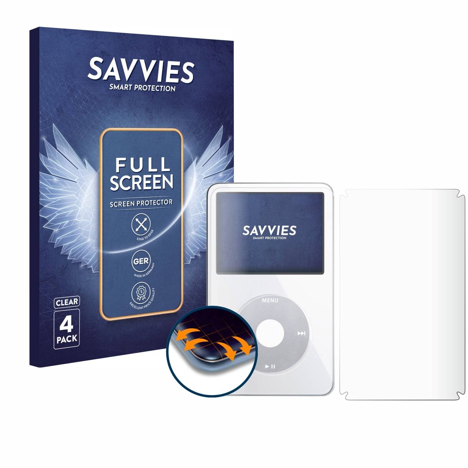 4x Savvies Full-Screen Folie für Apple iPod Classic Video