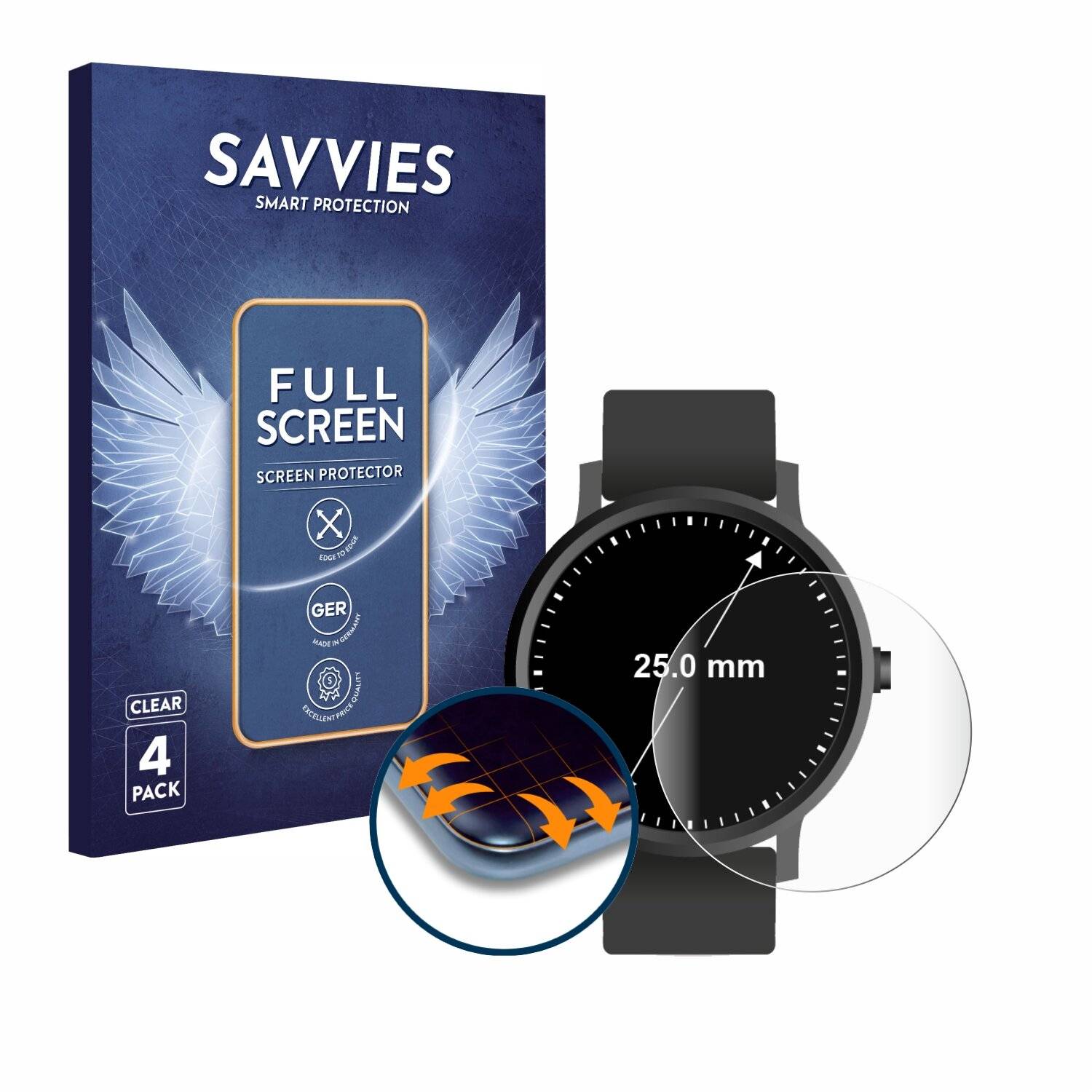 4x Savvies Full-Screen Folie für Armbanduhren (Kreisrund, ø: 25