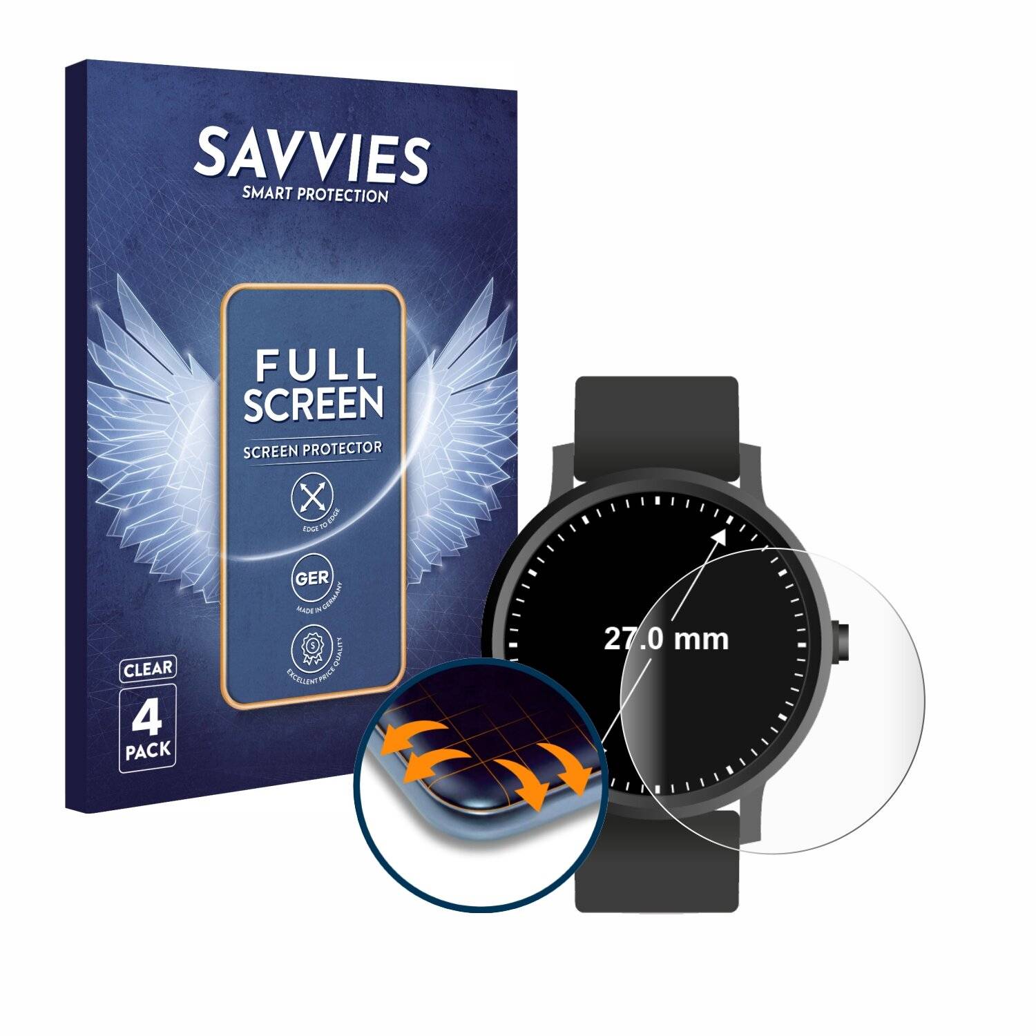 4x Savvies Full-Screen Folie für Armbanduhren (Kreisrund, ø: 27
