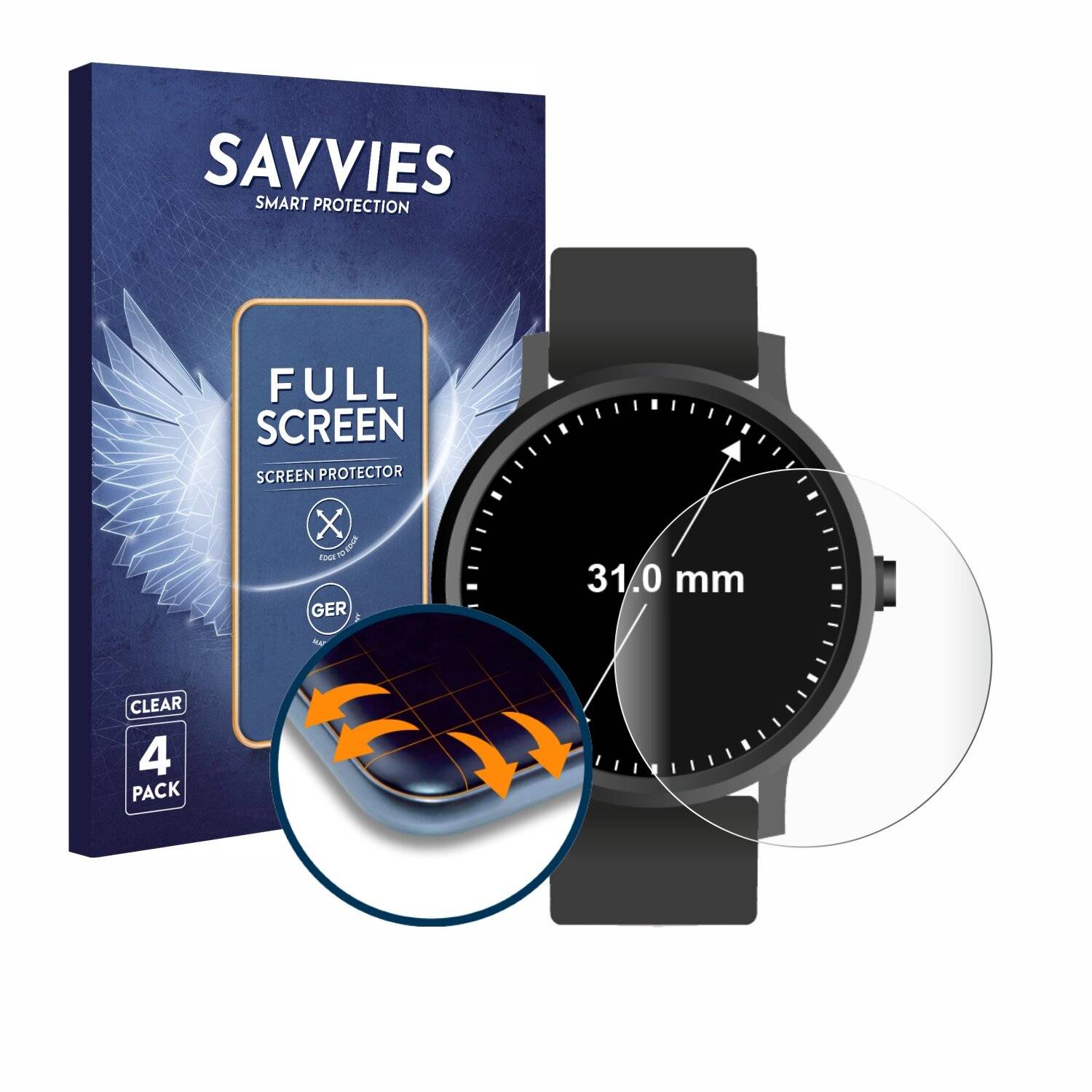 4x Savvies Full-Screen Folie für Armbanduhren (Kreisrund, ø: 31