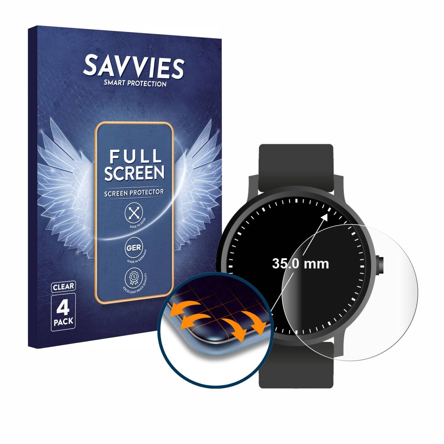 4x Savvies Full-Screen Folie für Armbanduhren (Kreisrund, ø: 35