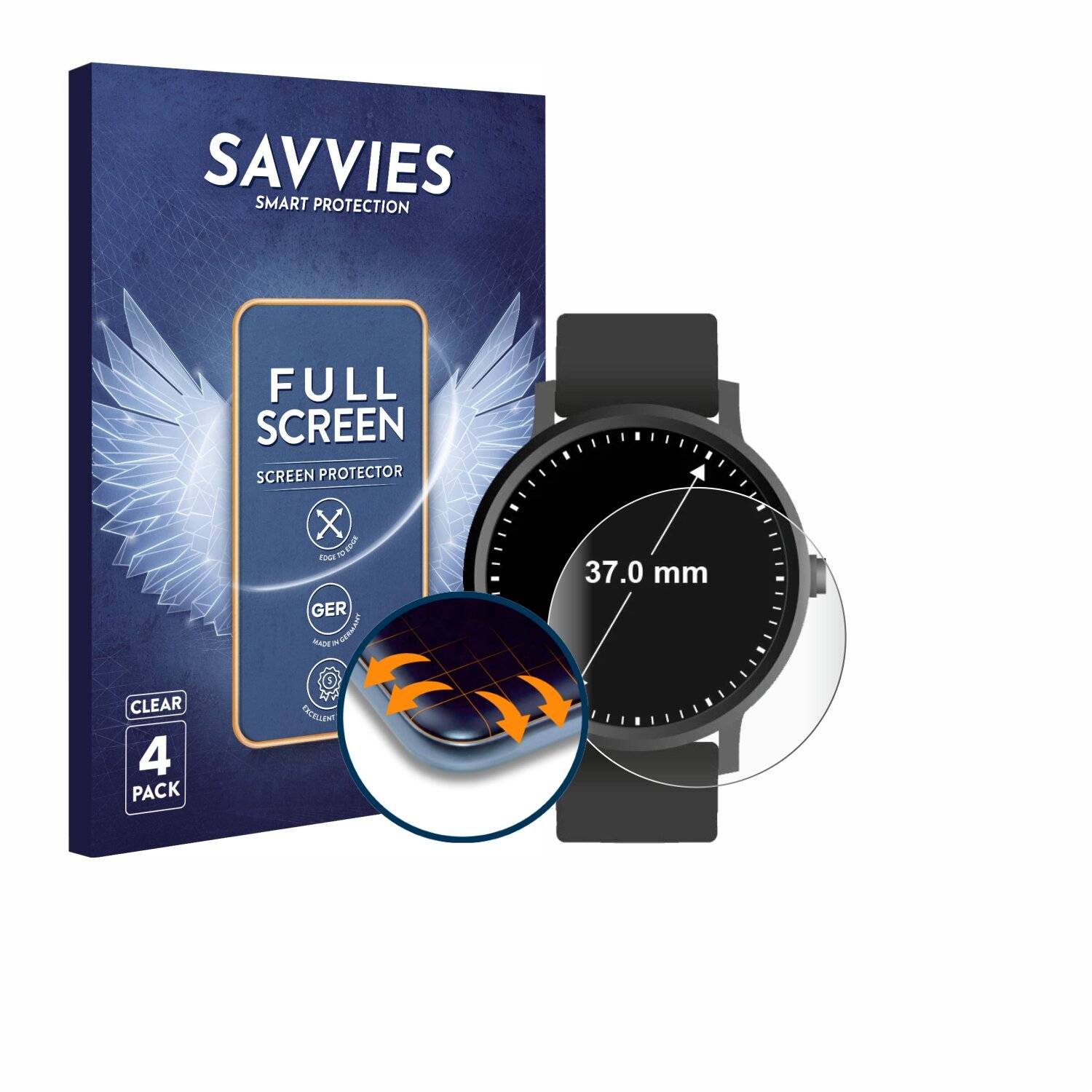 4x Savvies Full-Screen Folie für Armbanduhren (Kreisrund, ø: 37