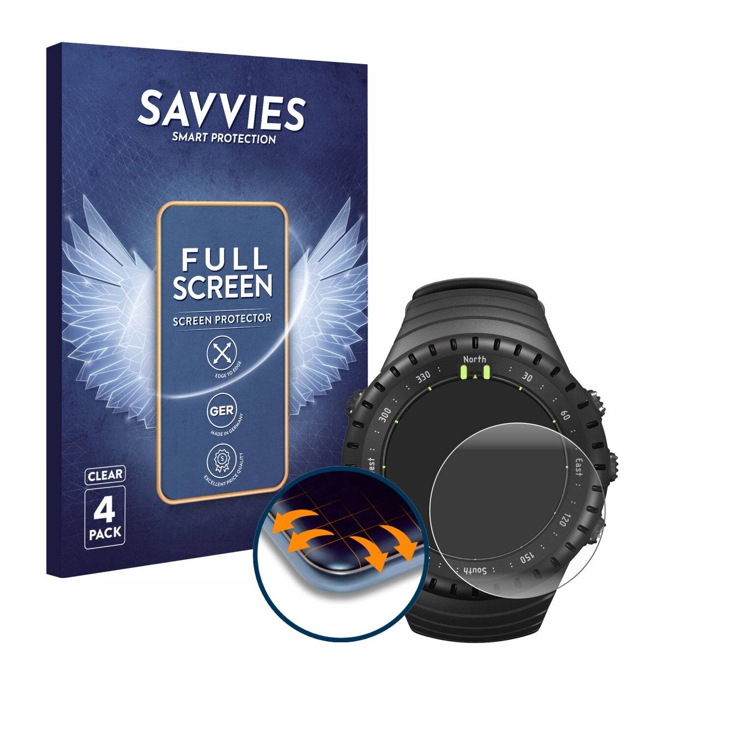 4x Savvies Full-Screen Folie für Suunto Core All