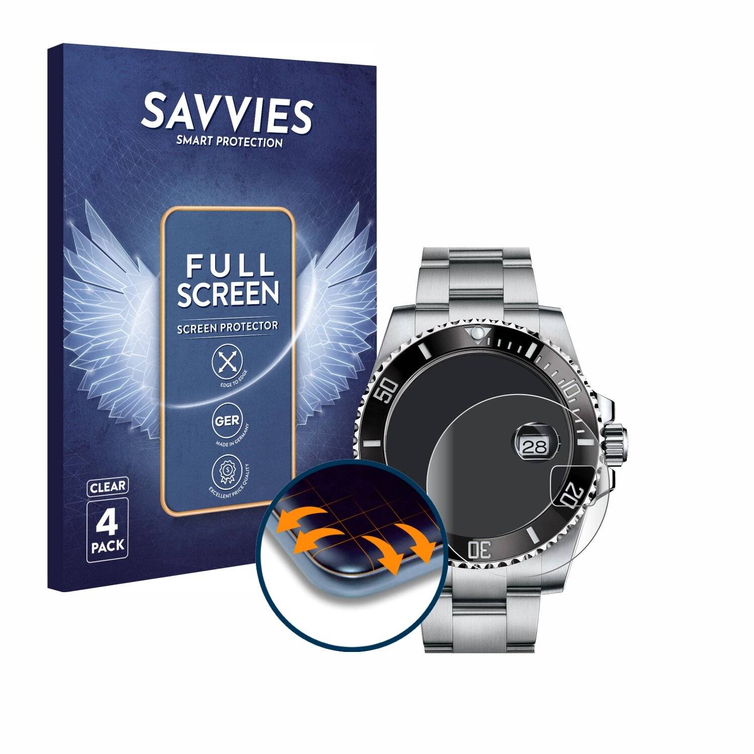 4x Savvies Full-Screen Folie für Rolex Submariner