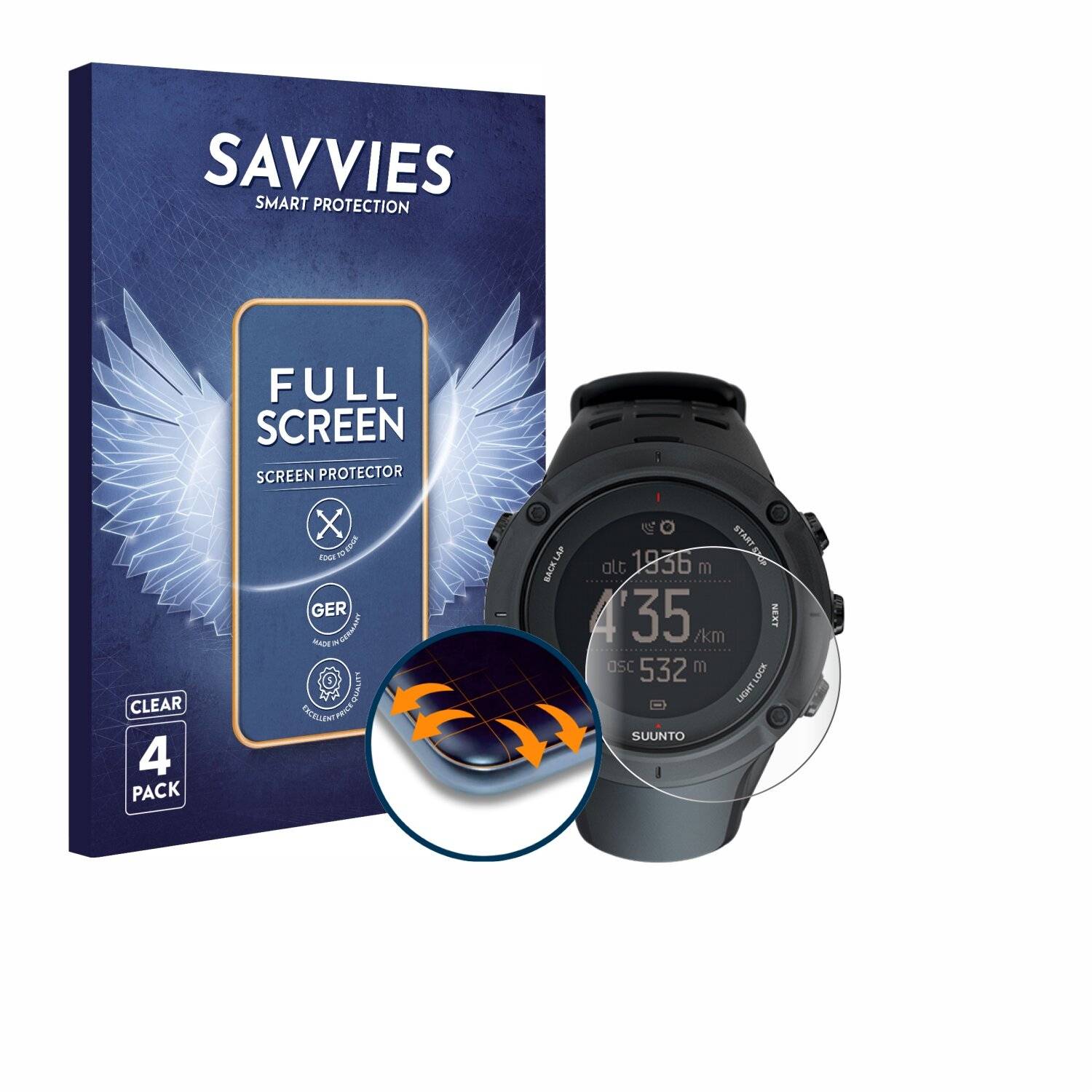 4x Savvies Full-Screen Folie für Suunto Ambit3 Peak Black