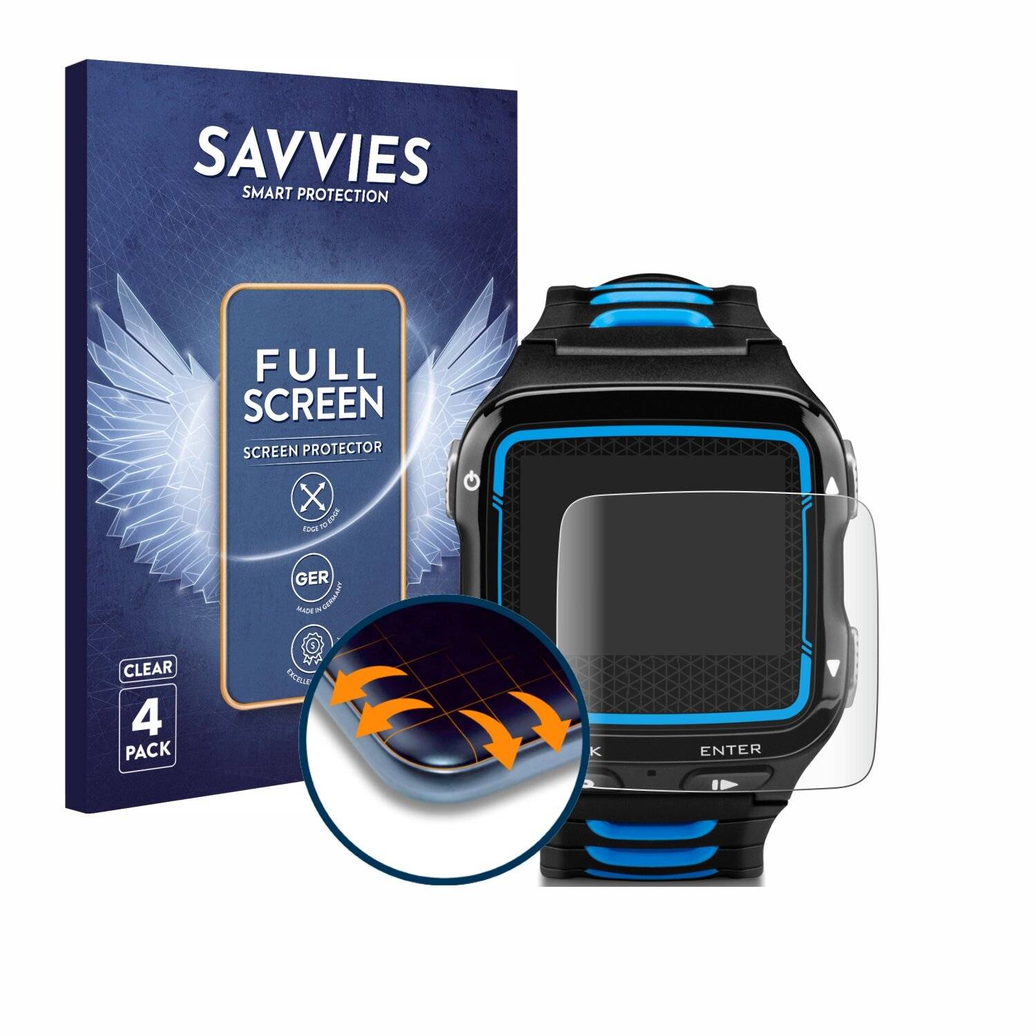 4x Savvies Full-Screen Folie für Garmin Forerunner