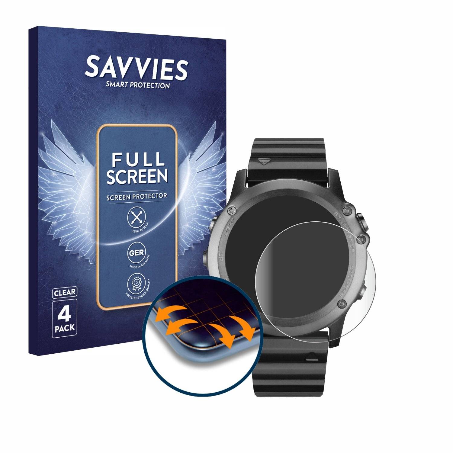 4x Savvies Full-Screen Folie für Garmin Fenix