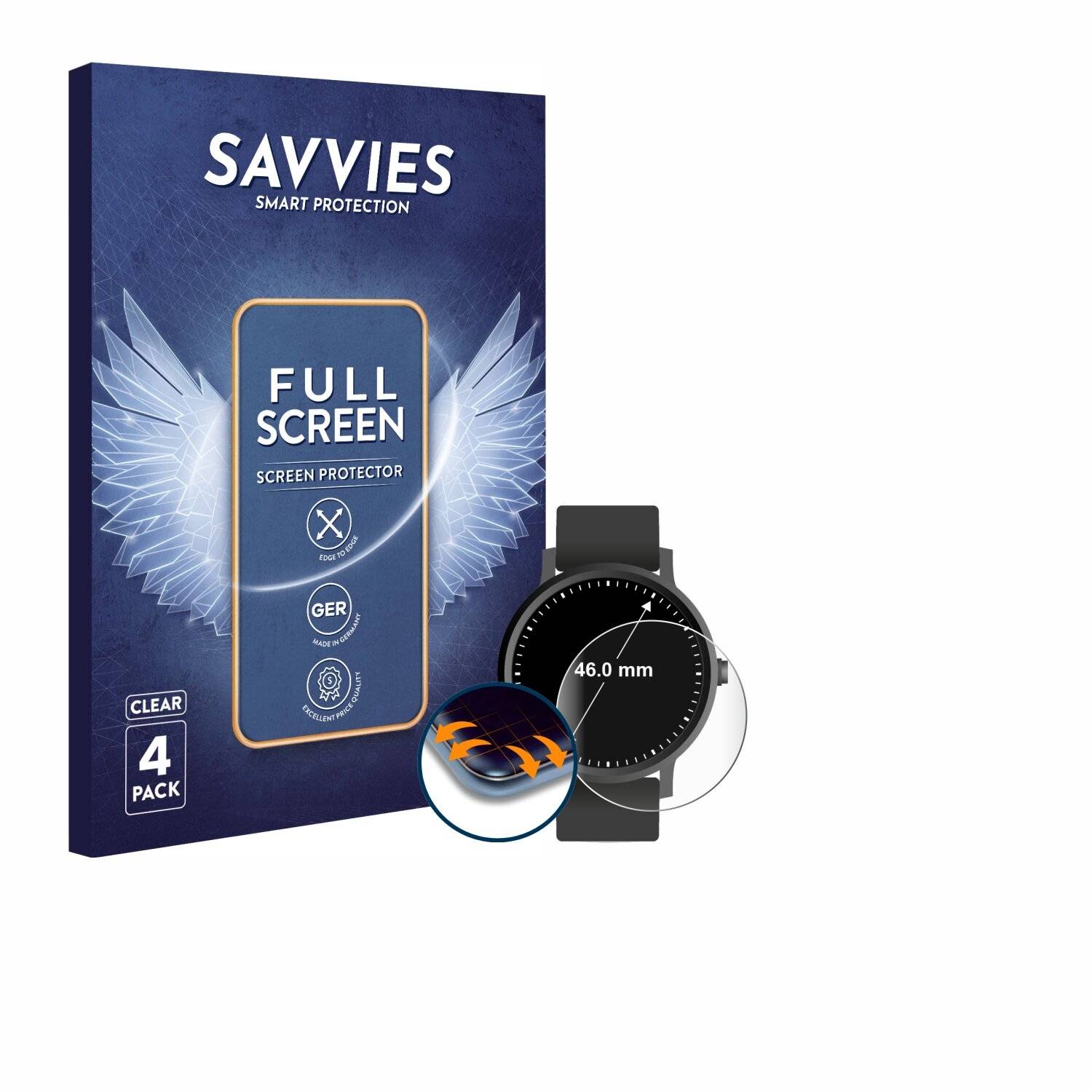 4x Savvies Full-Screen Folie für Armbanduhren (Kreisrund, ø: 46