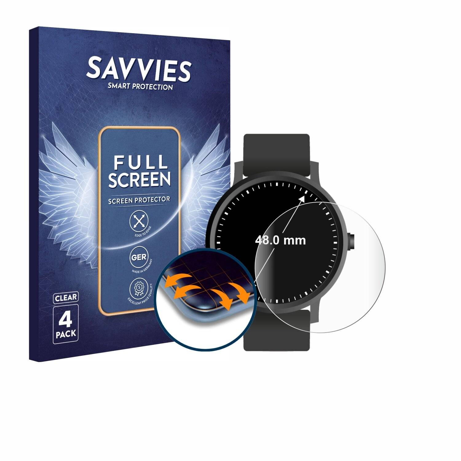 4x Savvies Full-Screen Folie für Armbanduhren (Kreisrund, ø: 48