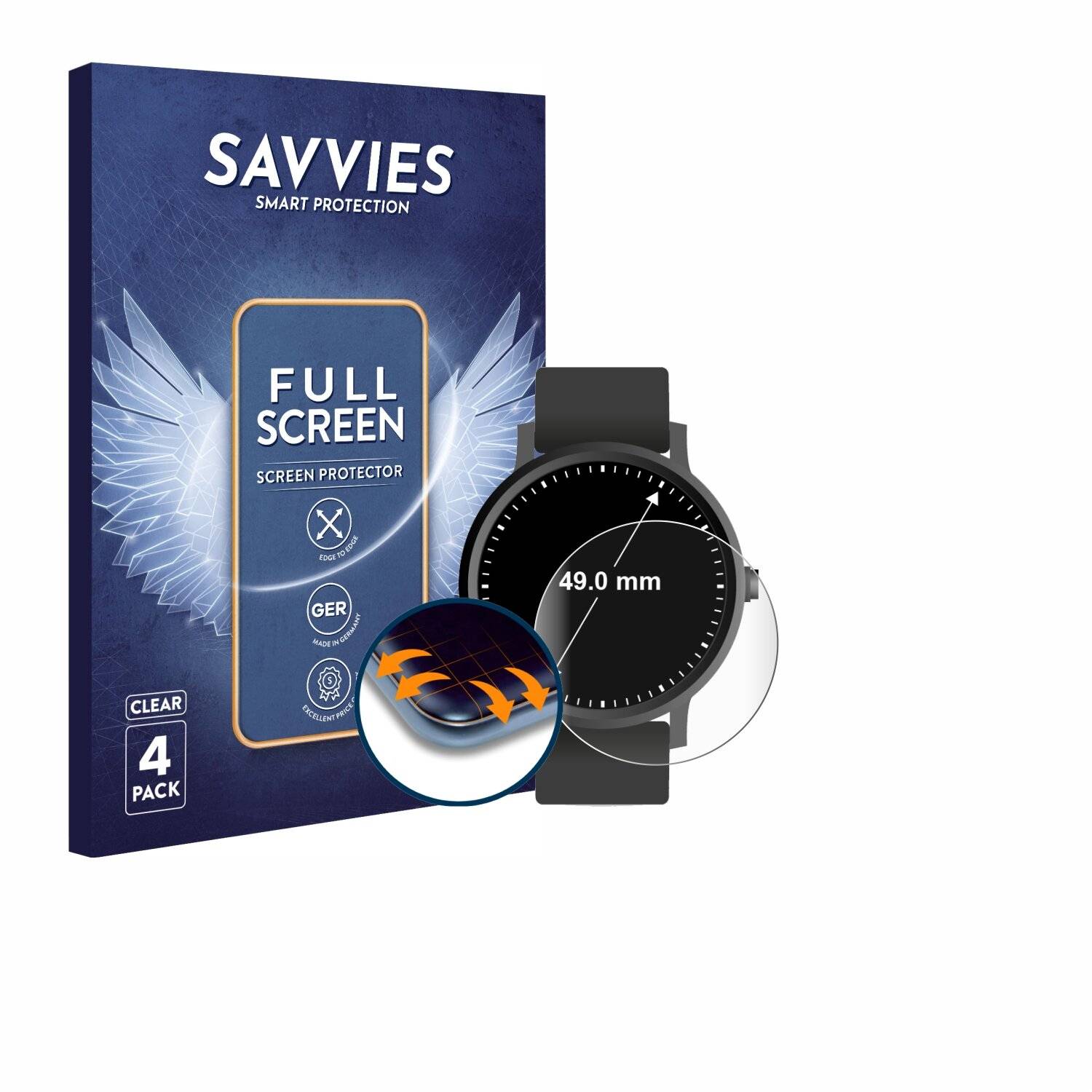 4x Savvies Full-Screen Folie für Armbanduhren (Kreisrund, ø: 49
