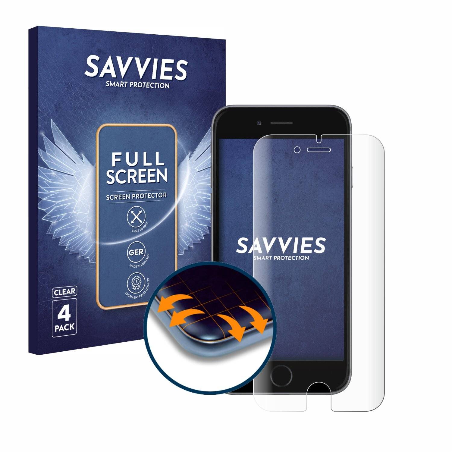 4x Savvies Full-Screen Folie für Apple iPhone