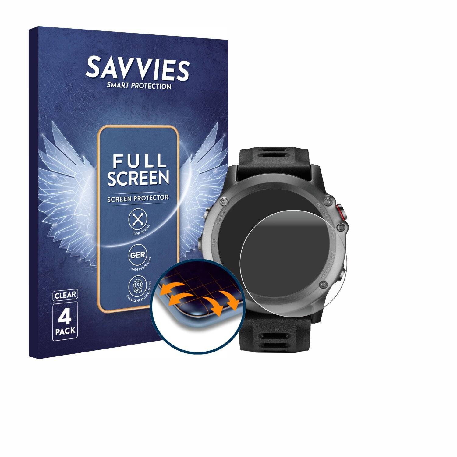 4x Savvies Full-Screen Folie für Garmin Fenix 3