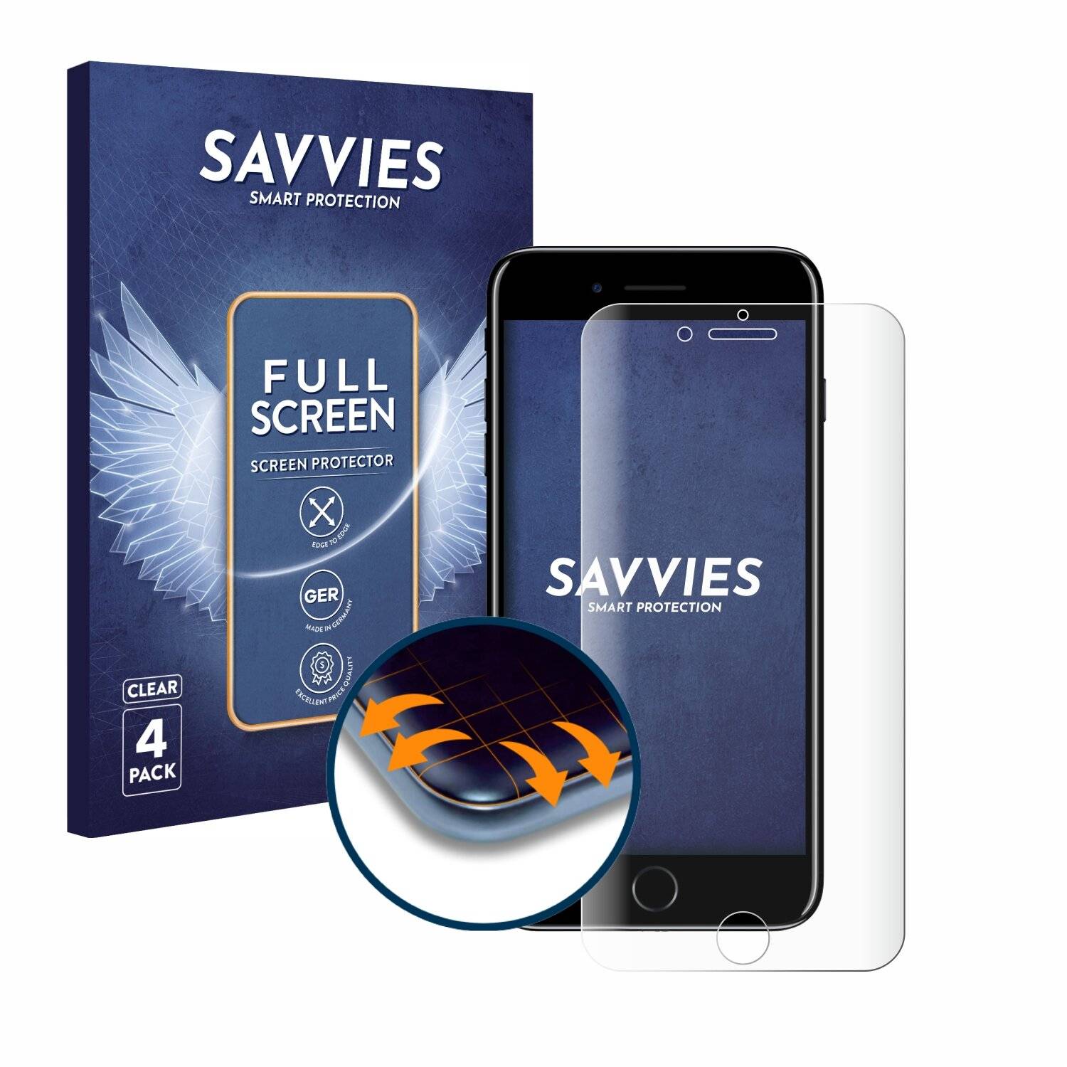 4x Savvies Full-Screen Folie für Apple iPhone 7