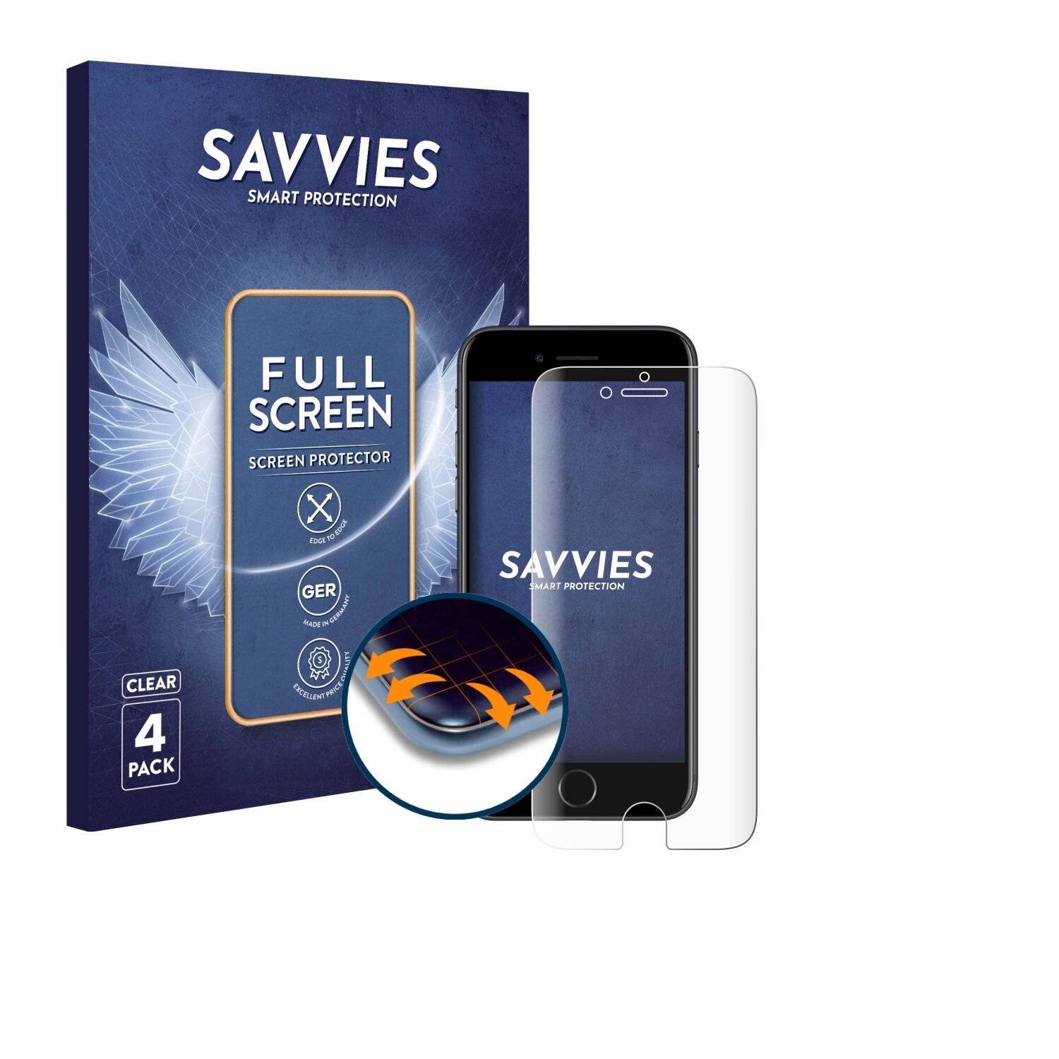 4x Savvies Full-Screen Folie für Apple iPhone