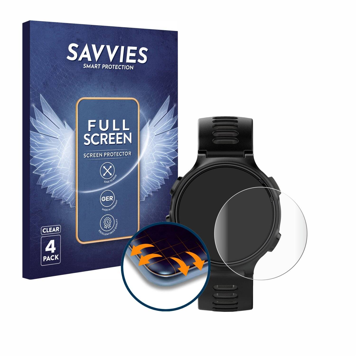 4x Savvies Full-Screen Folie für Garmin Forerunner