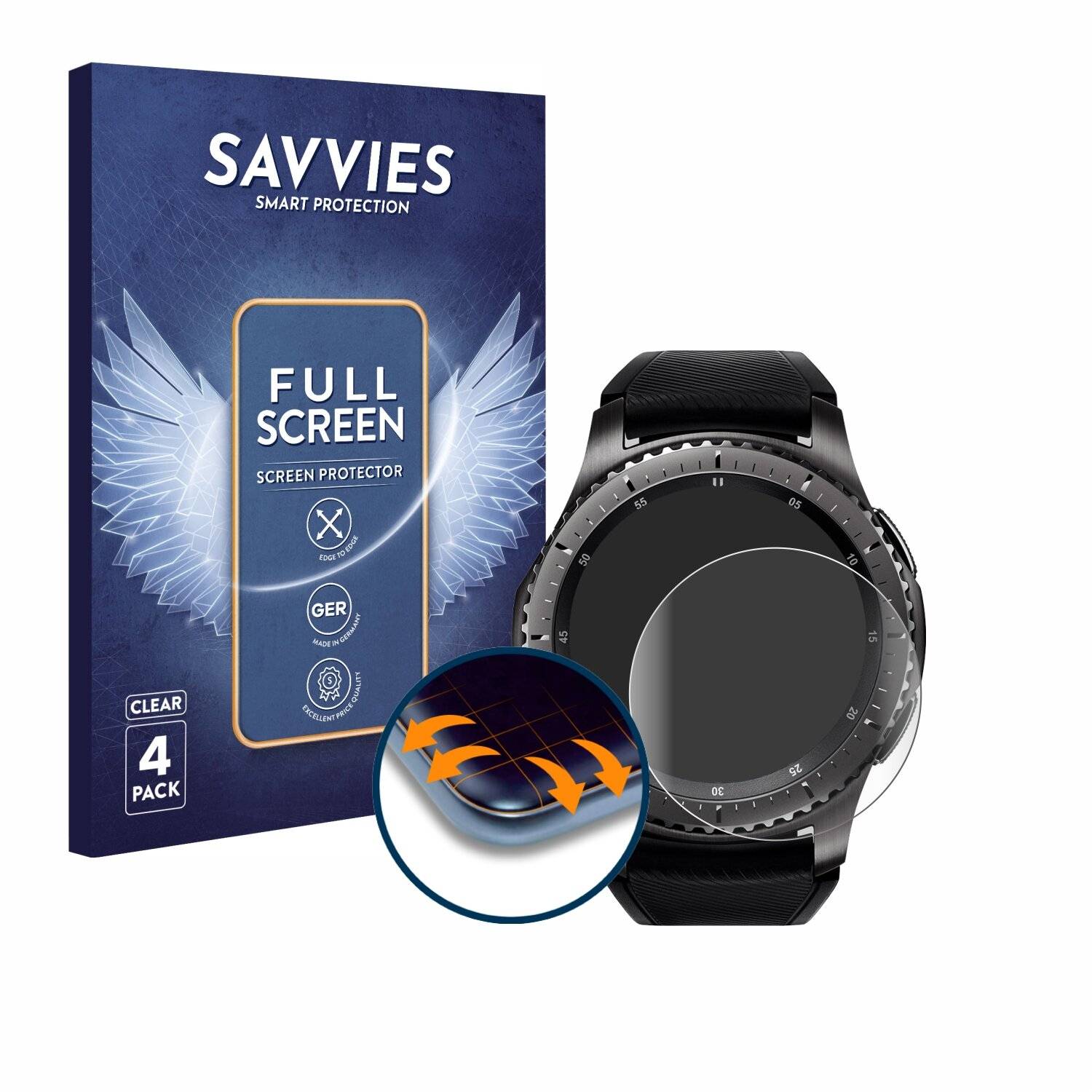 4x Savvies Full-Screen Folie für Samsung Gear S3