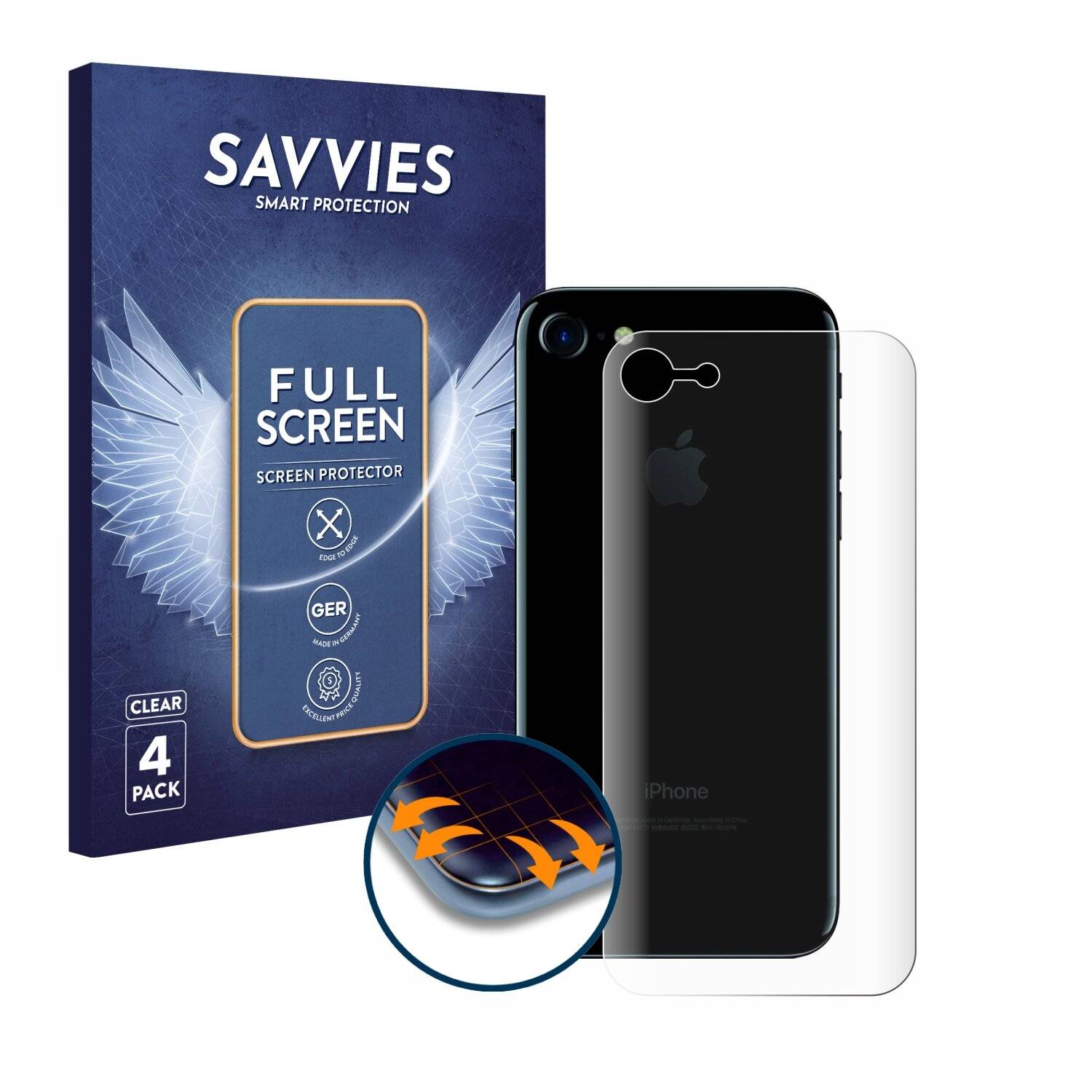 4x Savvies Full-Screen Folie für Apple iPhone 7 Rückseite (gesamte