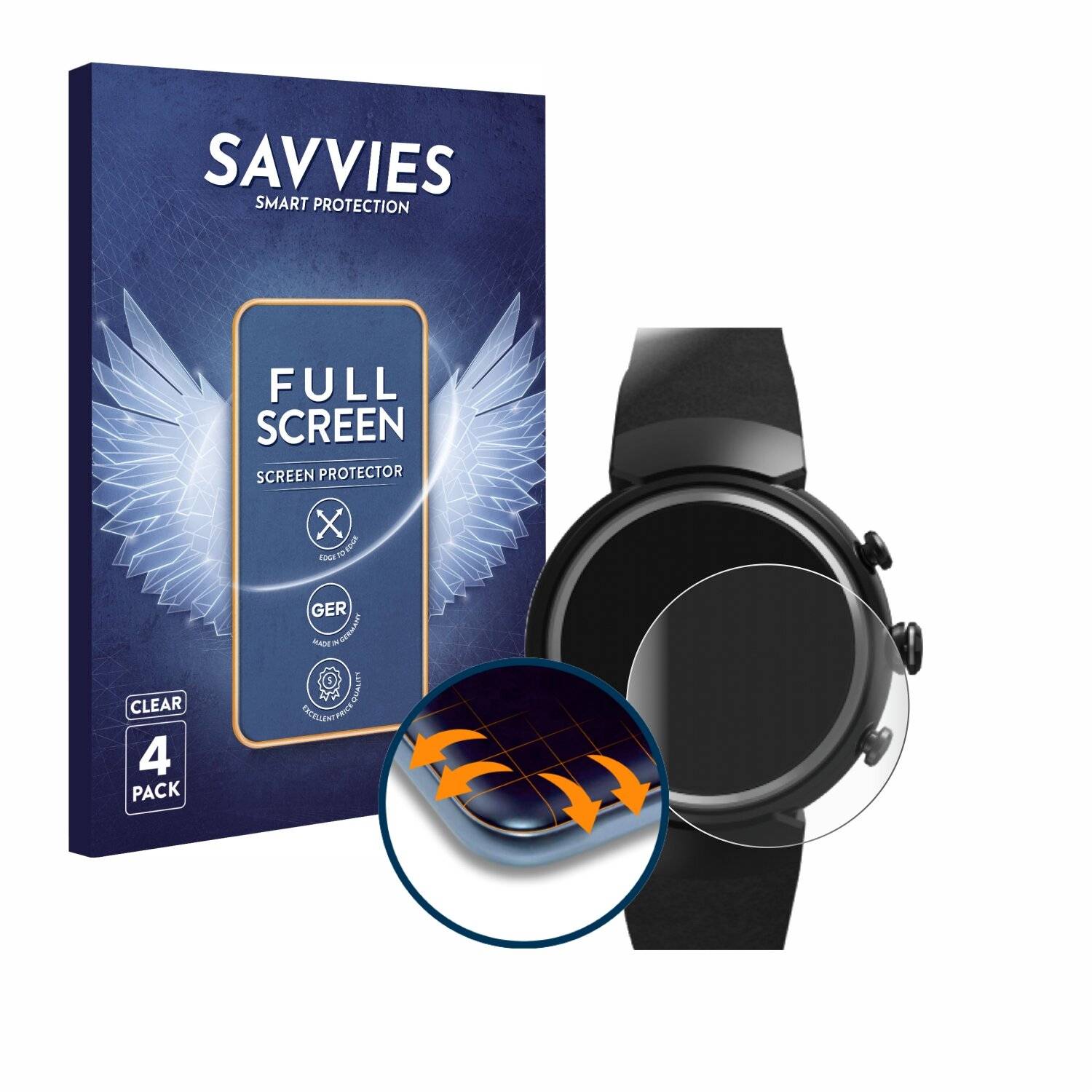 4x Savvies Full-Screen Folie für ASUS ZenWatch 3