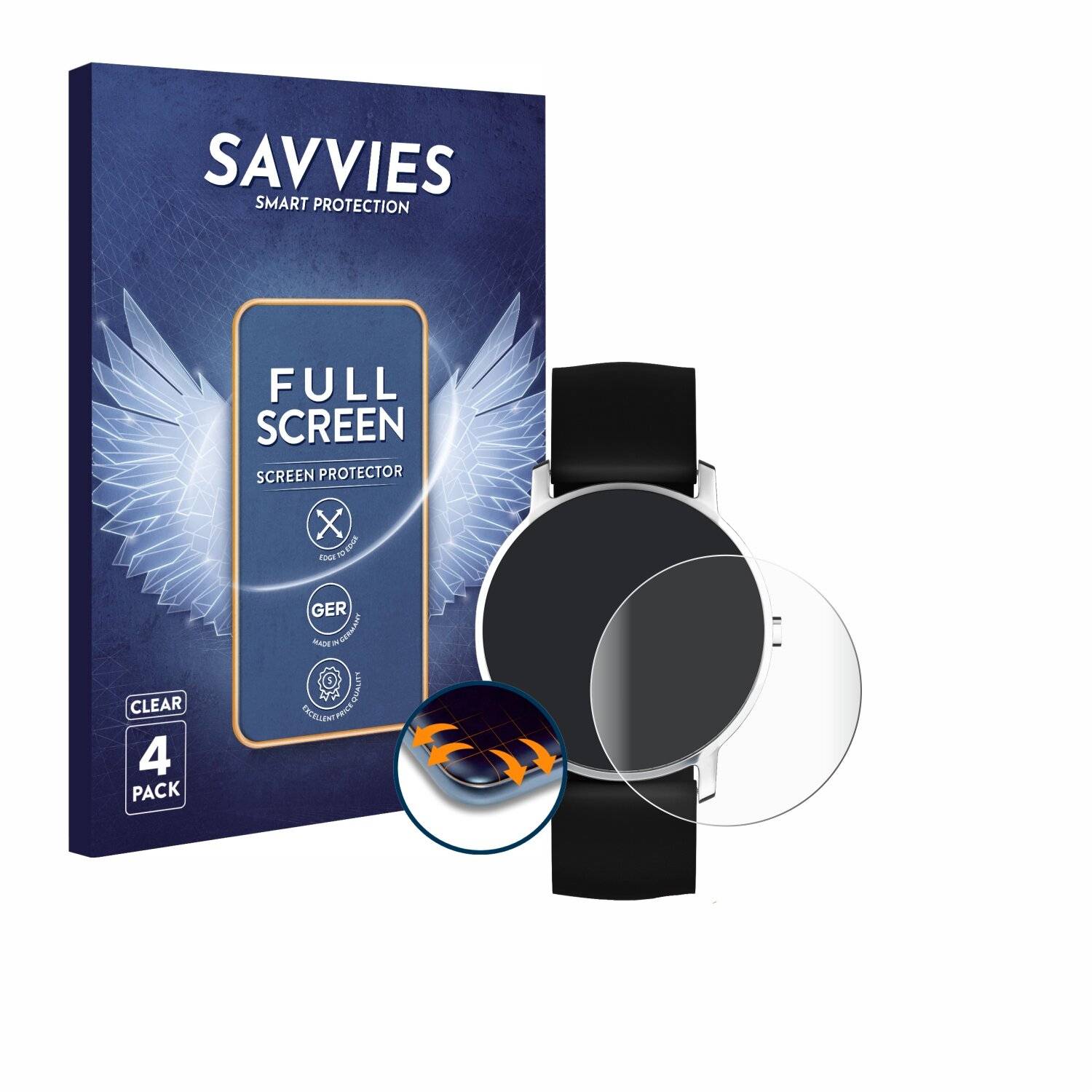 4x Savvies Full-Screen Folie für Nokia Activité Steel HR (36
