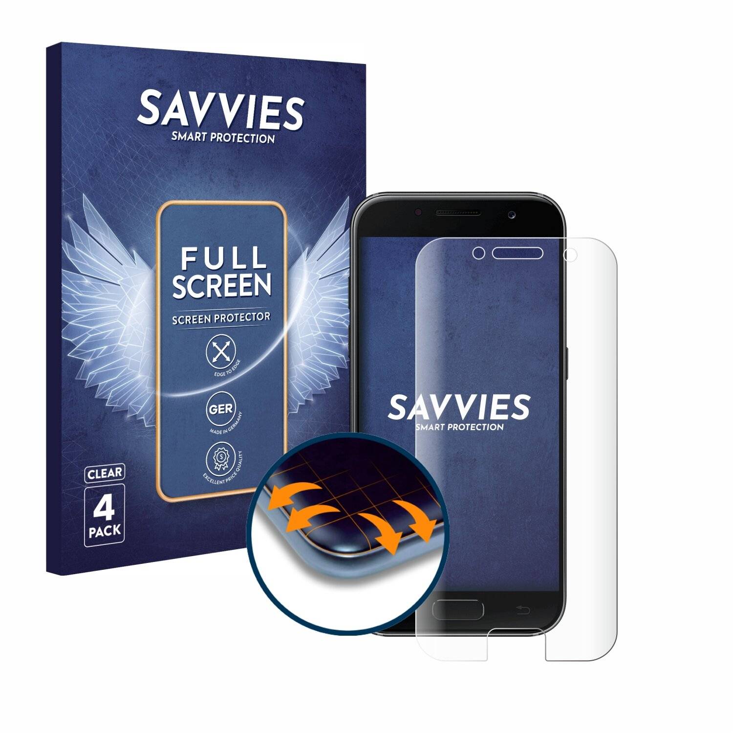 4x Savvies Full-Screen Folie für Samsung Galaxy A3
