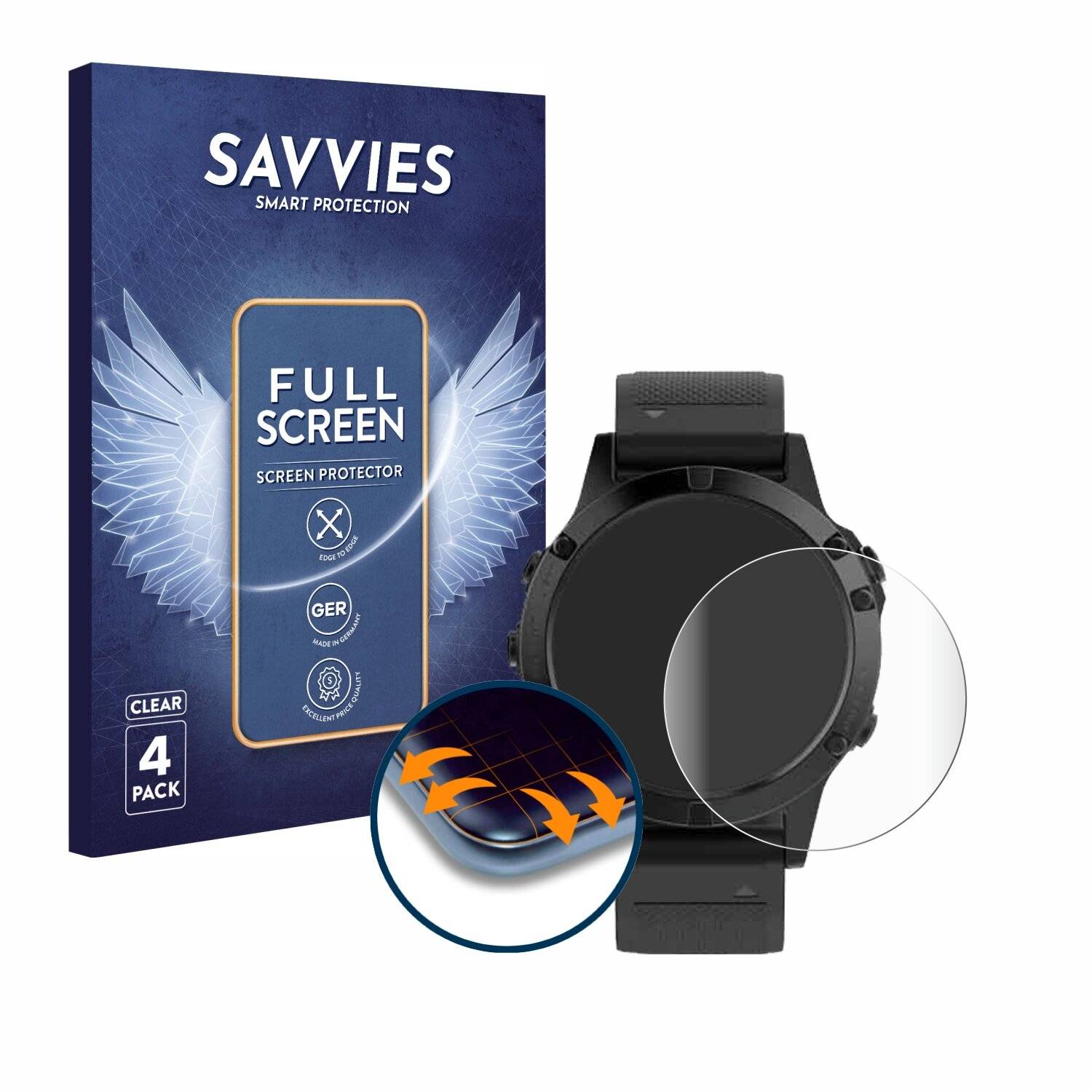 4x Savvies Full-Screen Folie für Garmin Fenix 5 (47