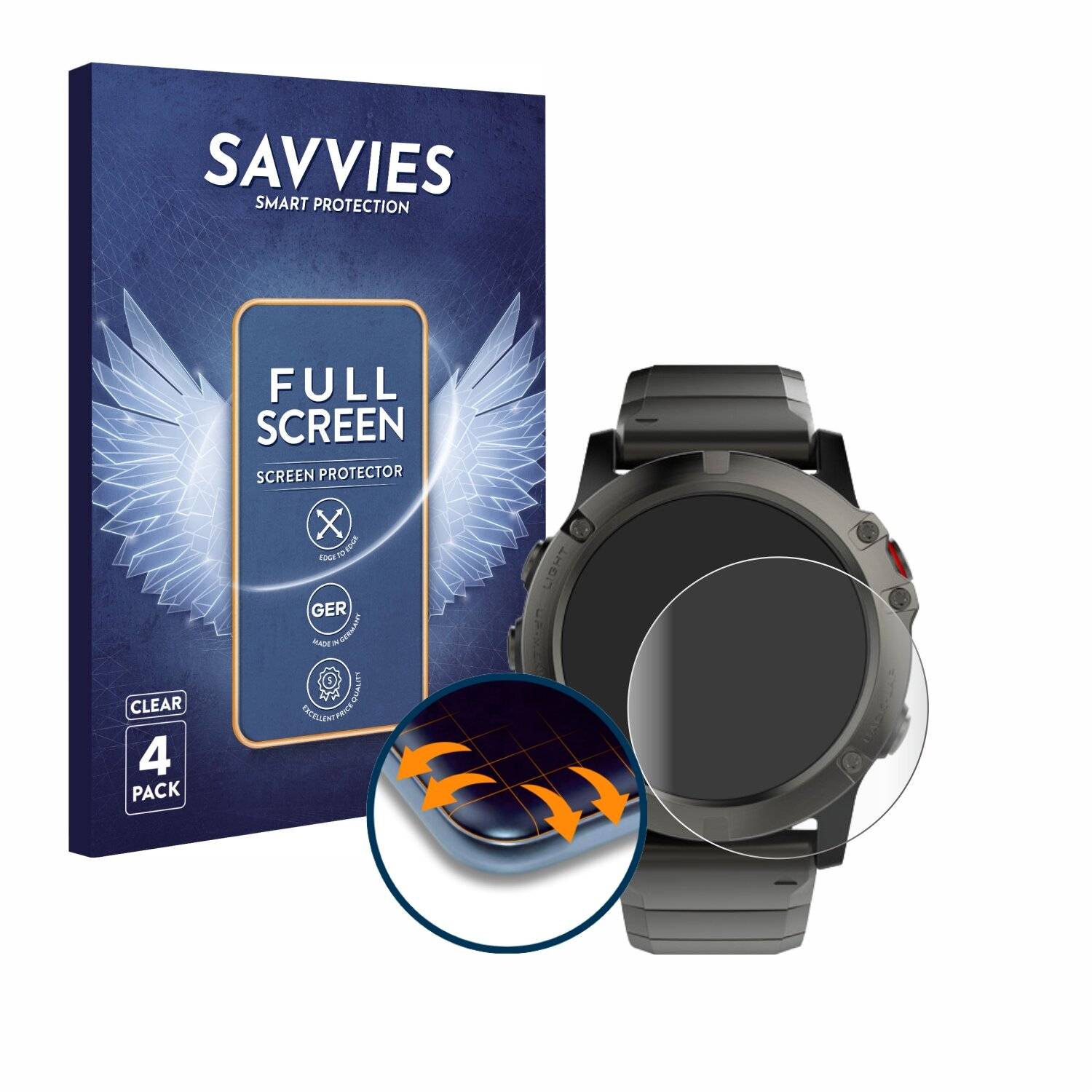 4x Savvies Full-Screen Folie für Garmin Fenix 5X (51