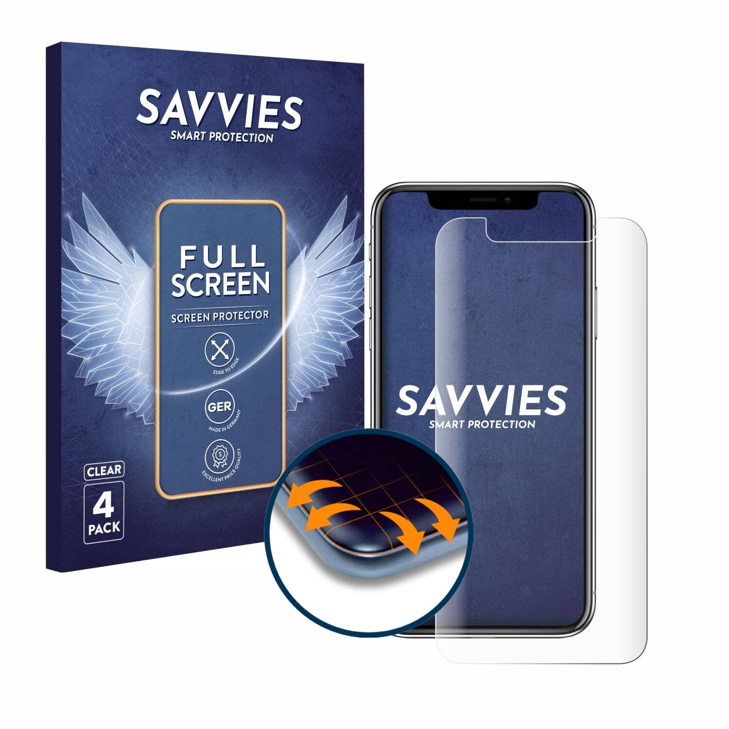4x Savvies Full-Screen Folie für Apple iPhone