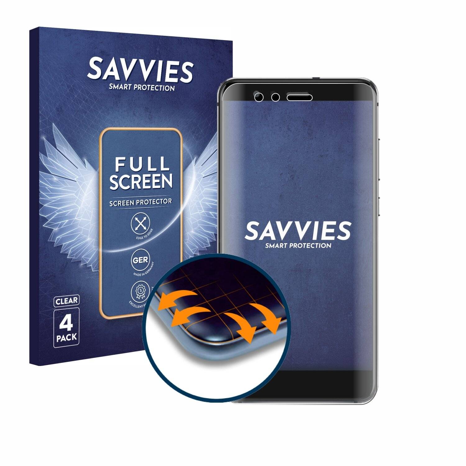 4x Savvies Full-Screen Folie für Huawei P10