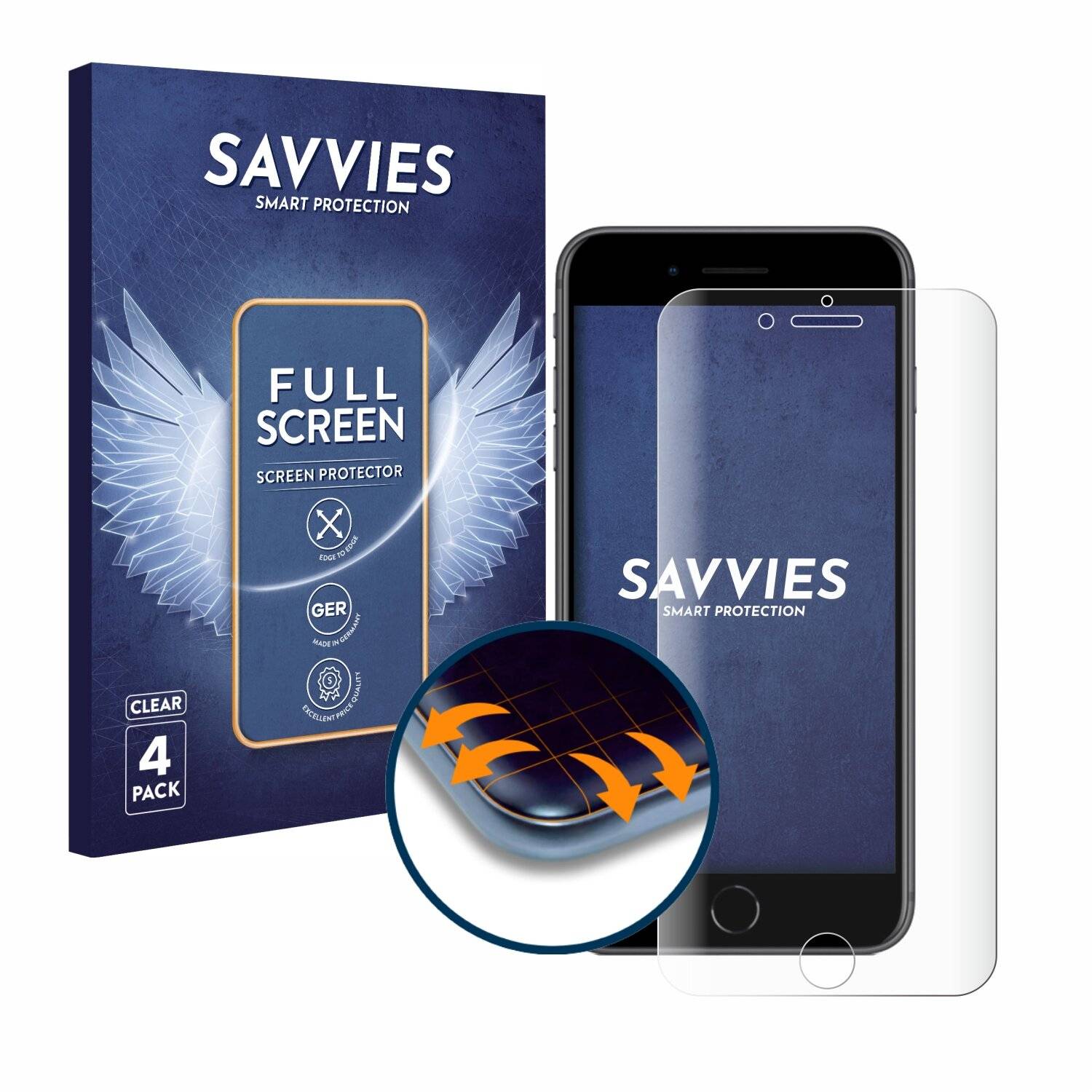 4x Savvies Full-Screen Folie für Apple iPhone 8