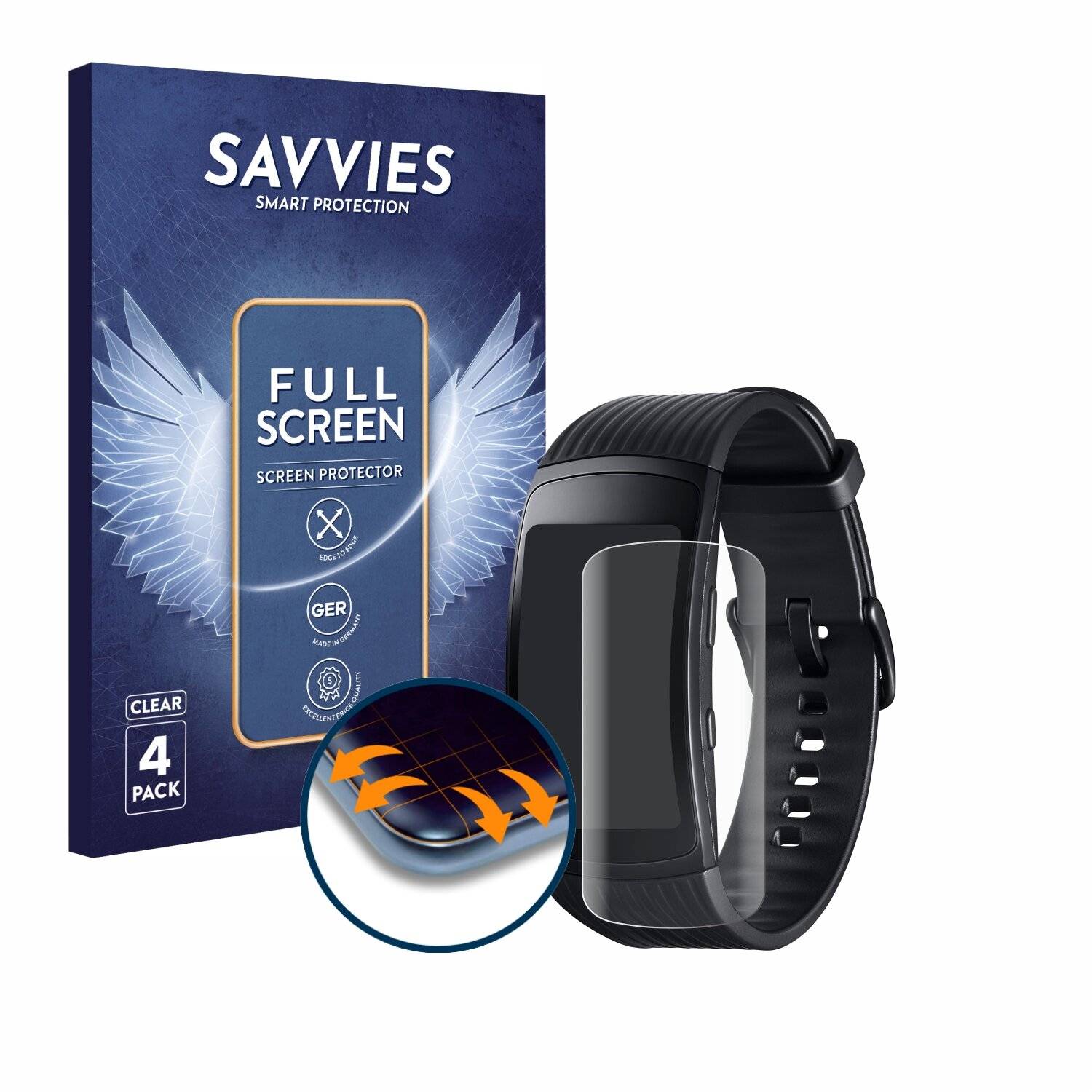 4x Savvies Full-Screen Folie für Samsung Gear Fit 2