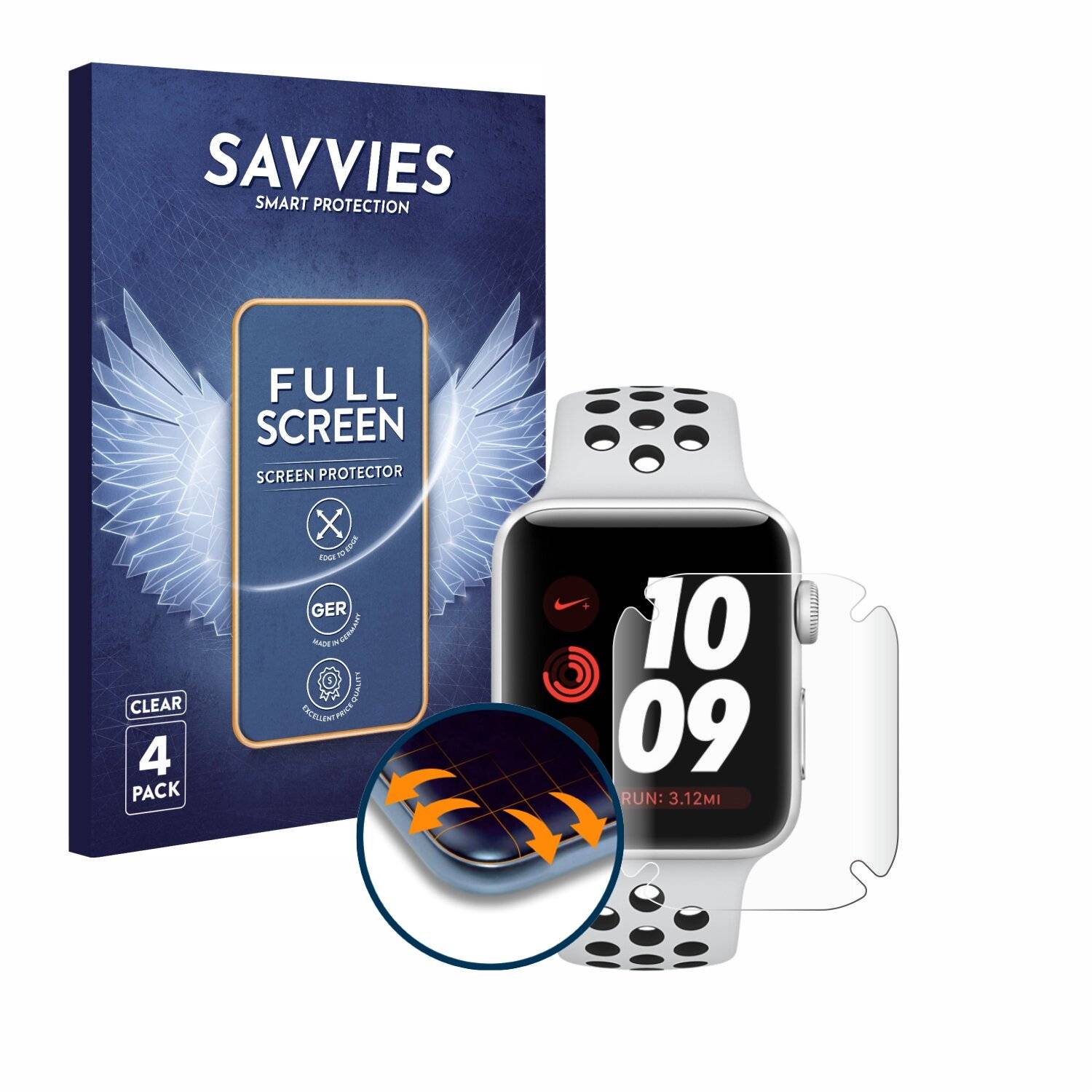 4x Savvies Full-Screen Folie für Apple Watch Nike Plus Series 3 (38
