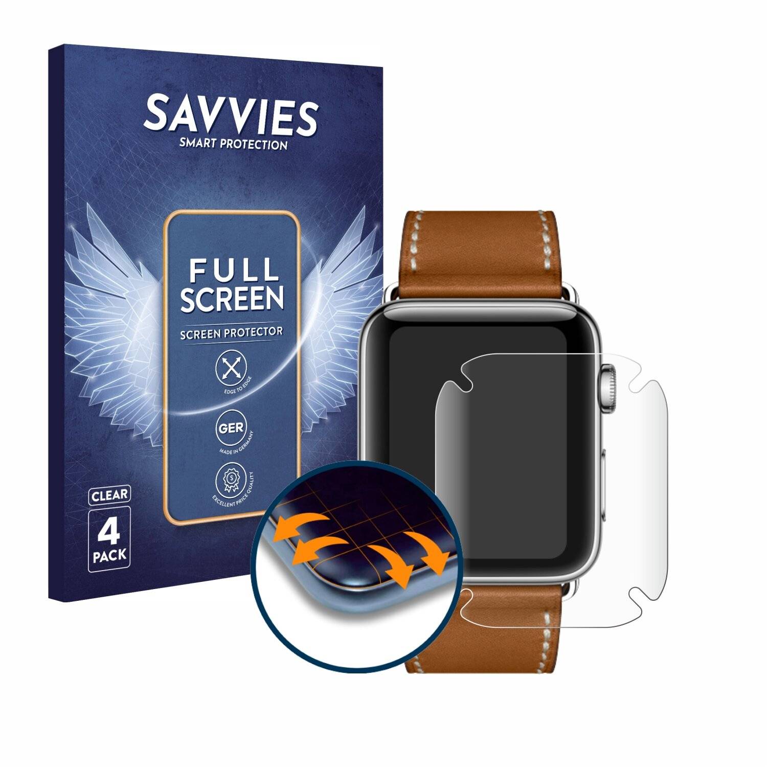 4x Savvies Full-Screen Folie für Apple Watch Hermès Series 3 (42