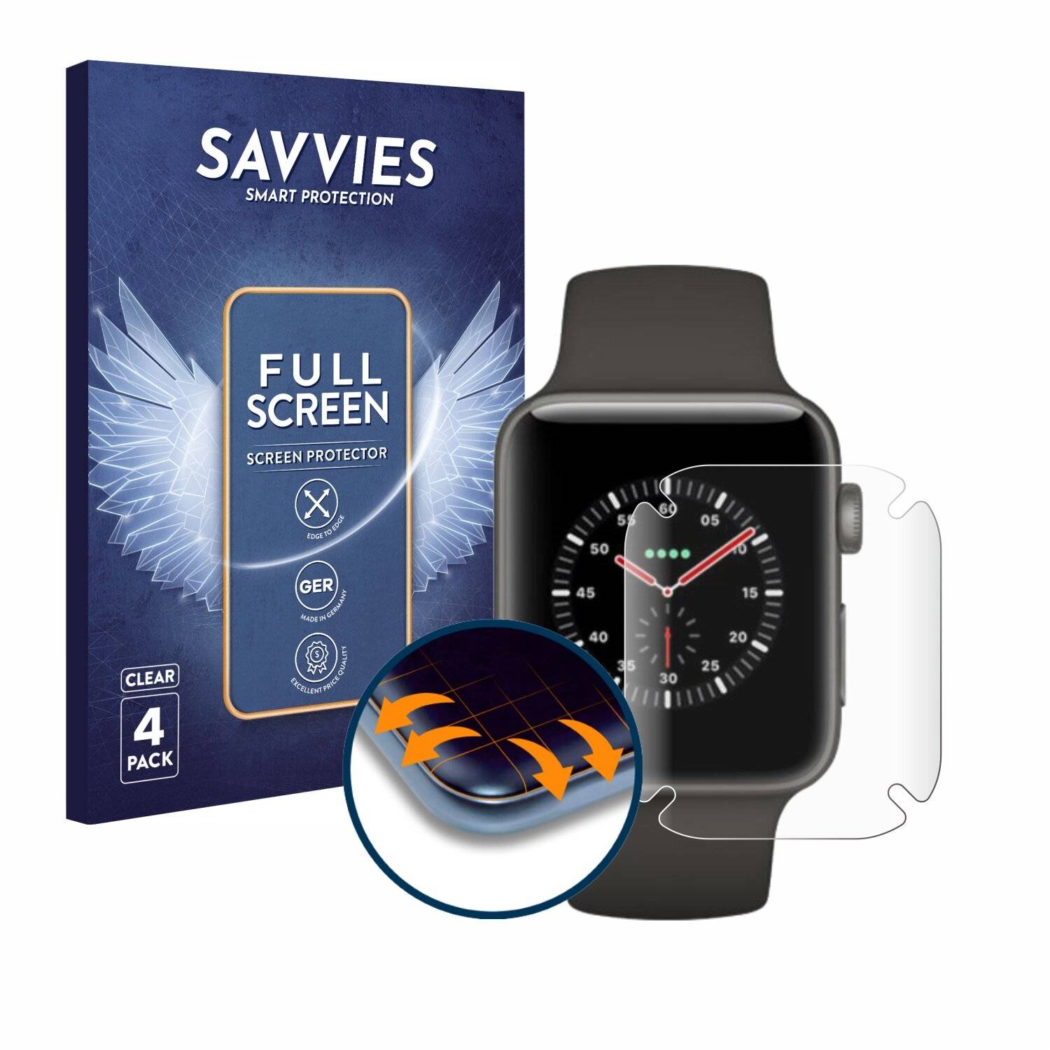 4x Savvies Full-Screen Folie für Apple Watch Edition Series 3 (38