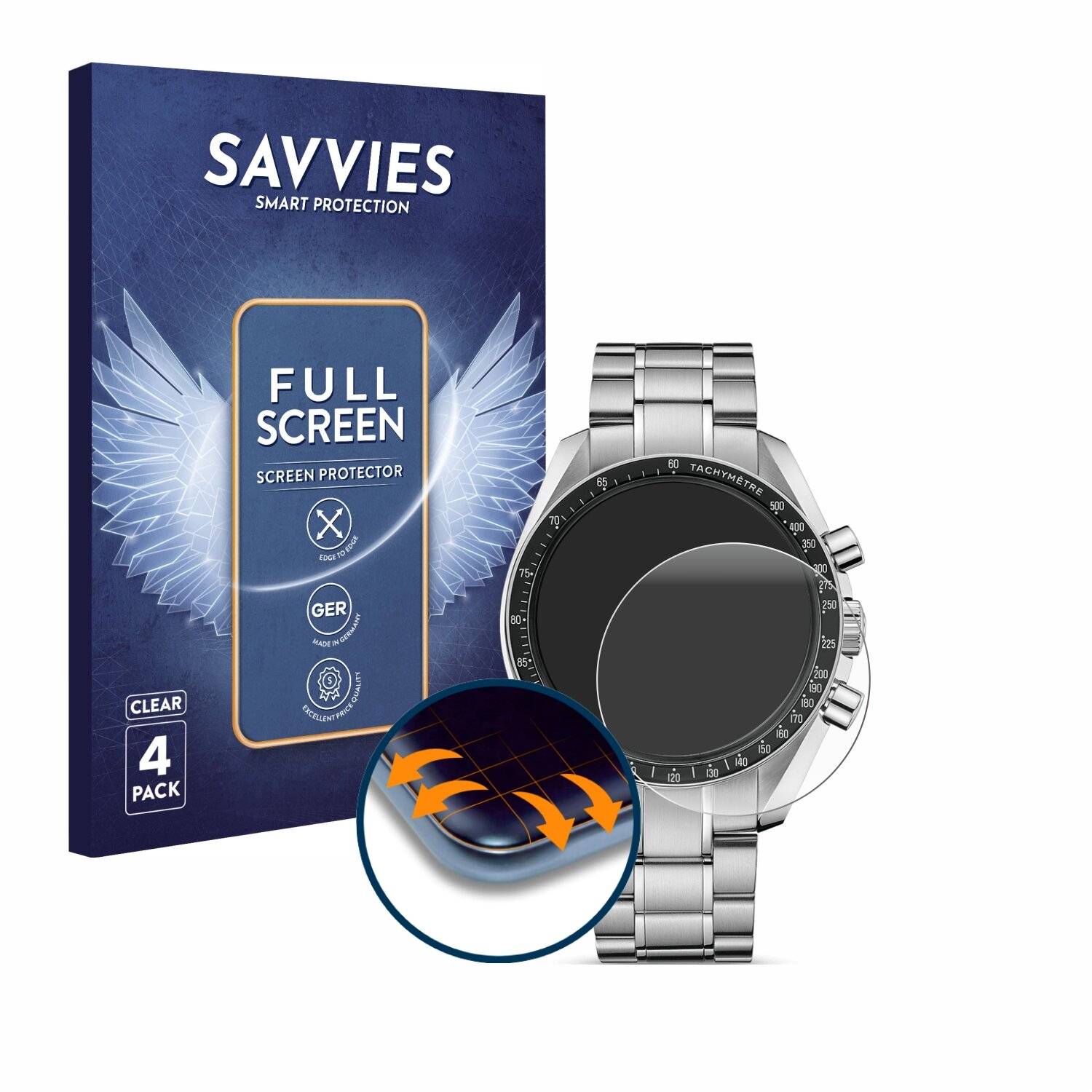 4x Savvies Full-Screen Folie für Omega Speedmaster Moonwatch Professional (42