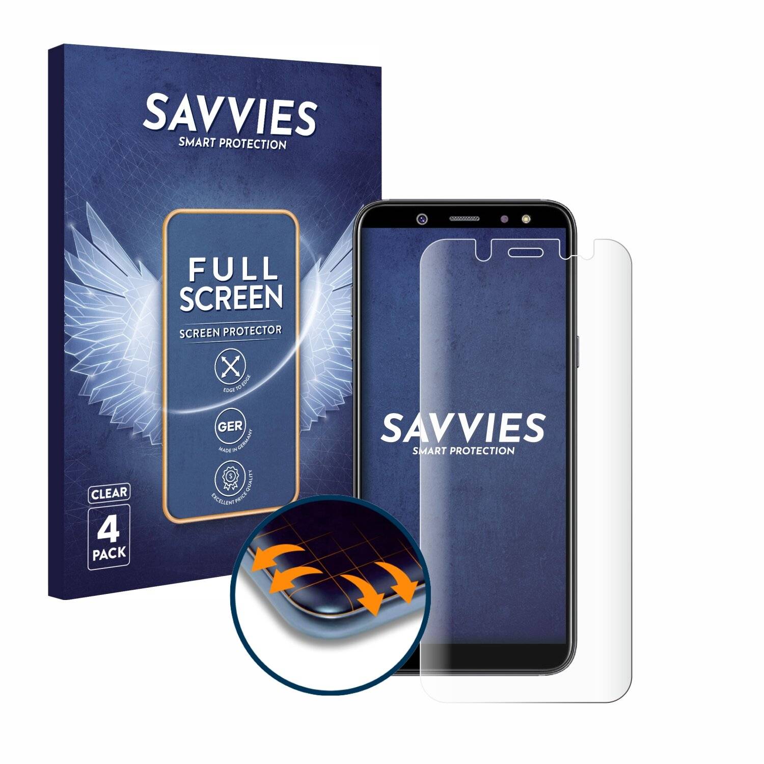 4x Savvies Full-Screen Folie für Samsung Galaxy A6