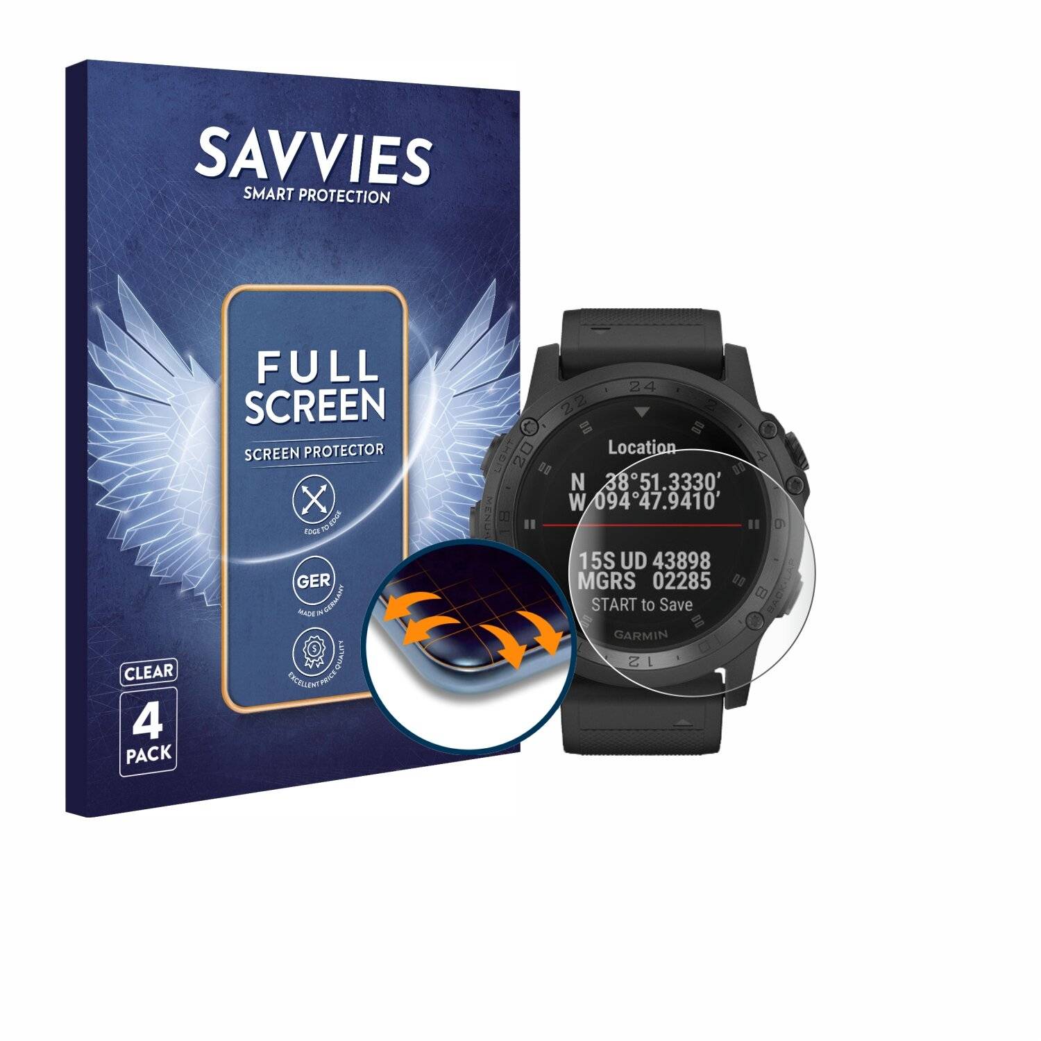 4x Savvies Full-Screen Folie für Garmin Tactix Charlie