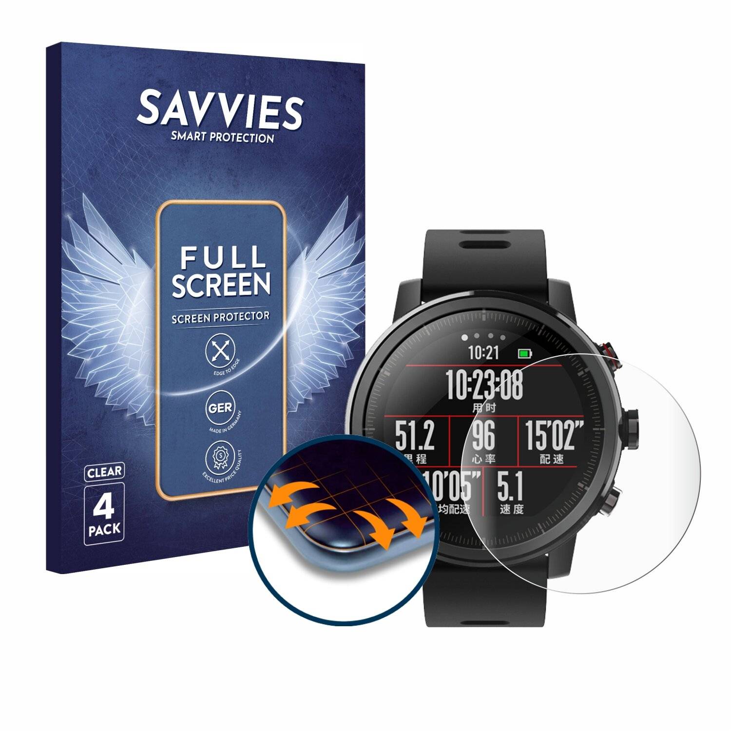 4x Savvies Full-Screen Folie für Huami Amazfit Stratos