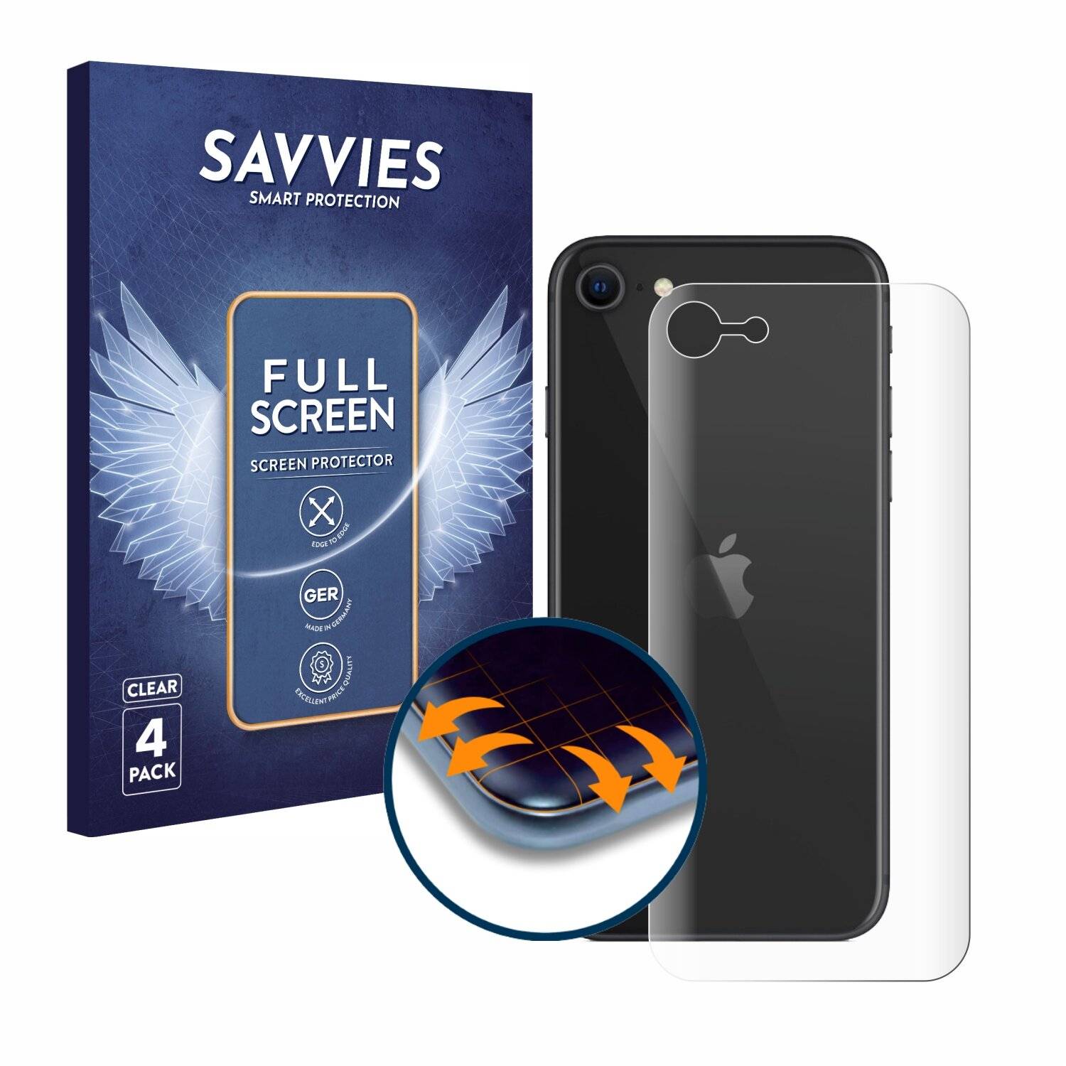 4x Savvies Full-Screen Folie für Apple iPhone SE 2 2020