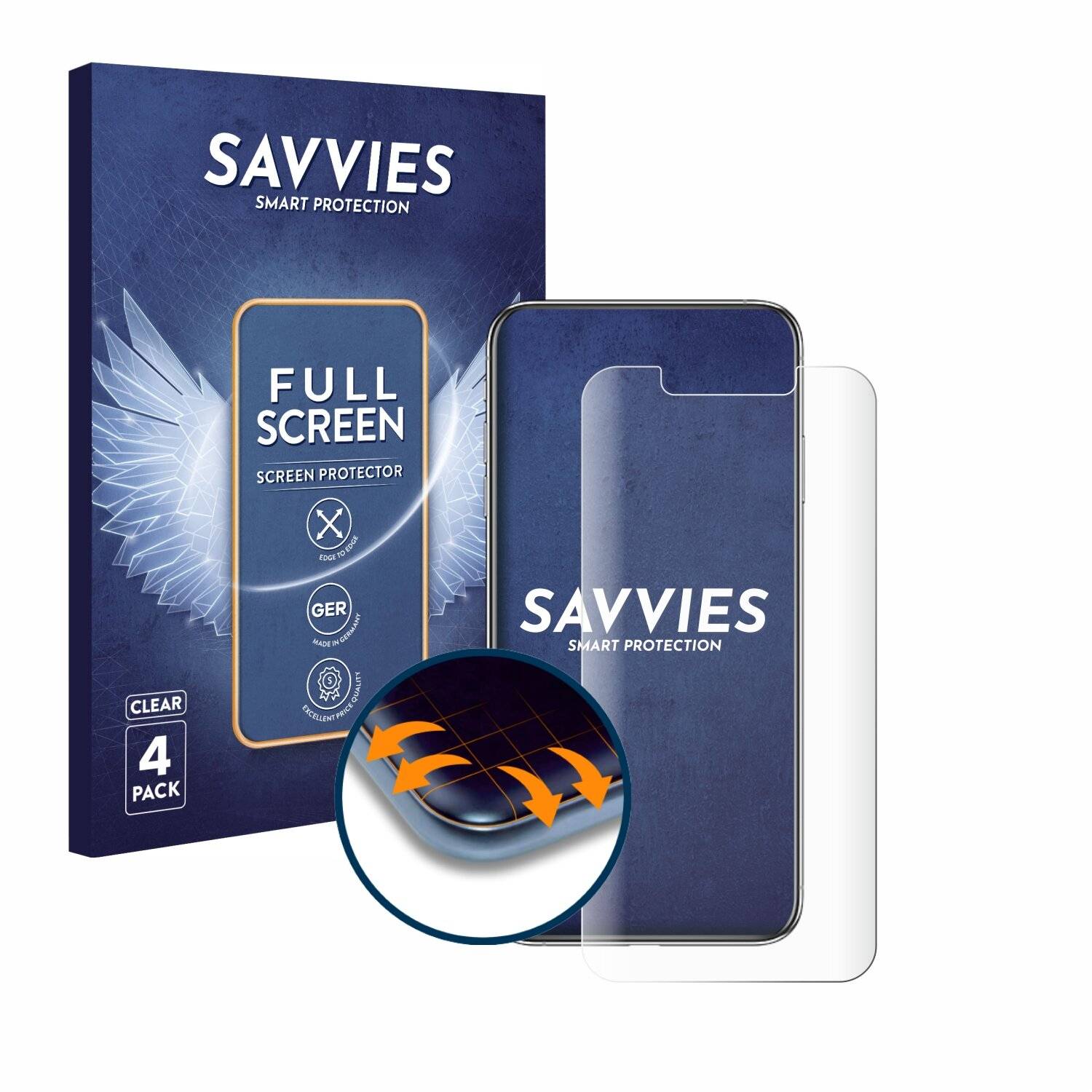 4x Savvies Full-Screen Folie für Apple iPhone Xs